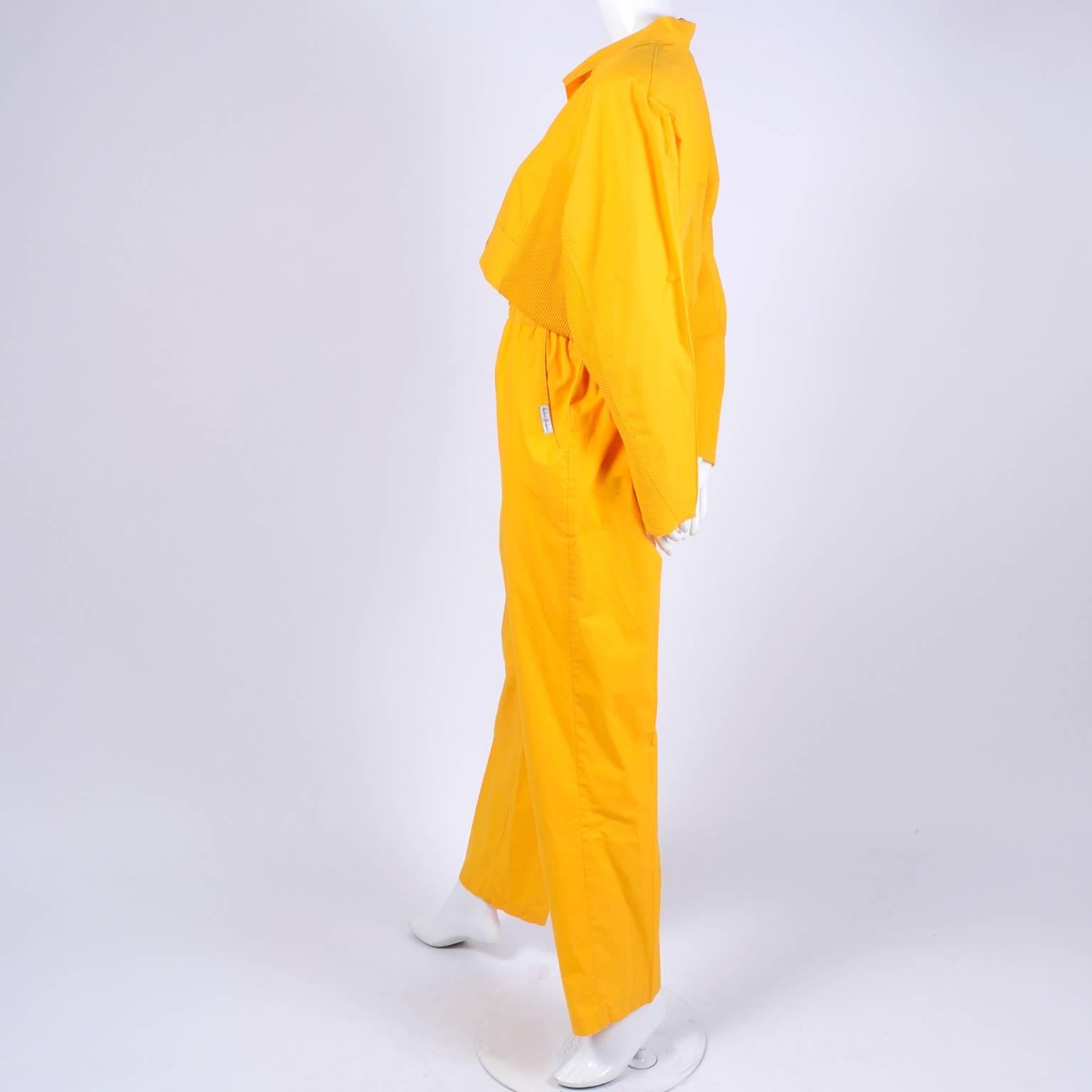 1980s Saint Germain Paris Vintage Jumpsuit in Yellow Cotton With Pockets 8/10 1