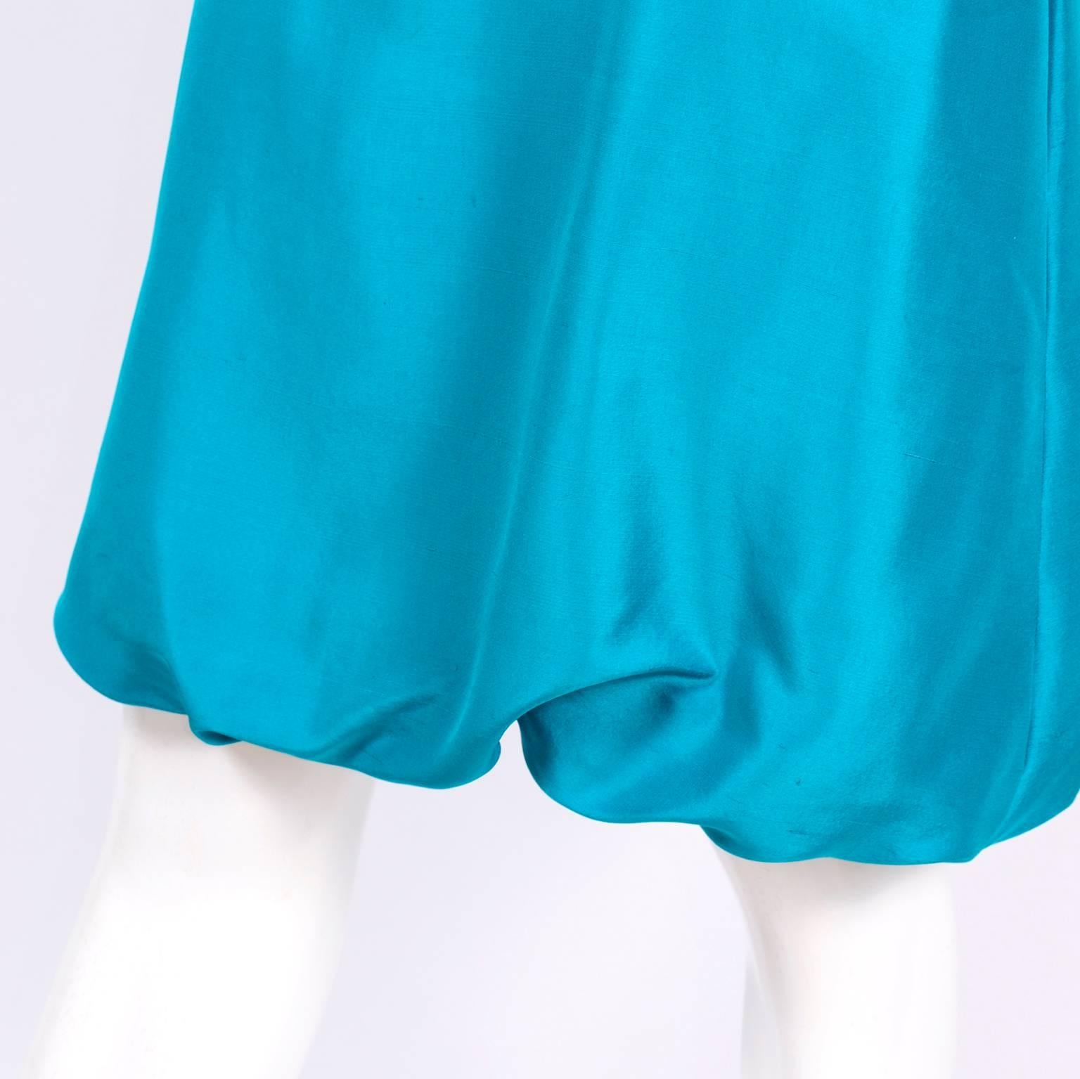 Oscar de la Renta Blaues türkisfarbenes ärmelloses Seidenkleid mit Blasensaum Resort 2009 Damen im Angebot