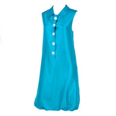 Oscar de la Renta Blue Turquoise Sleeveless Silk Dress W Bubble Hem Resort 2009