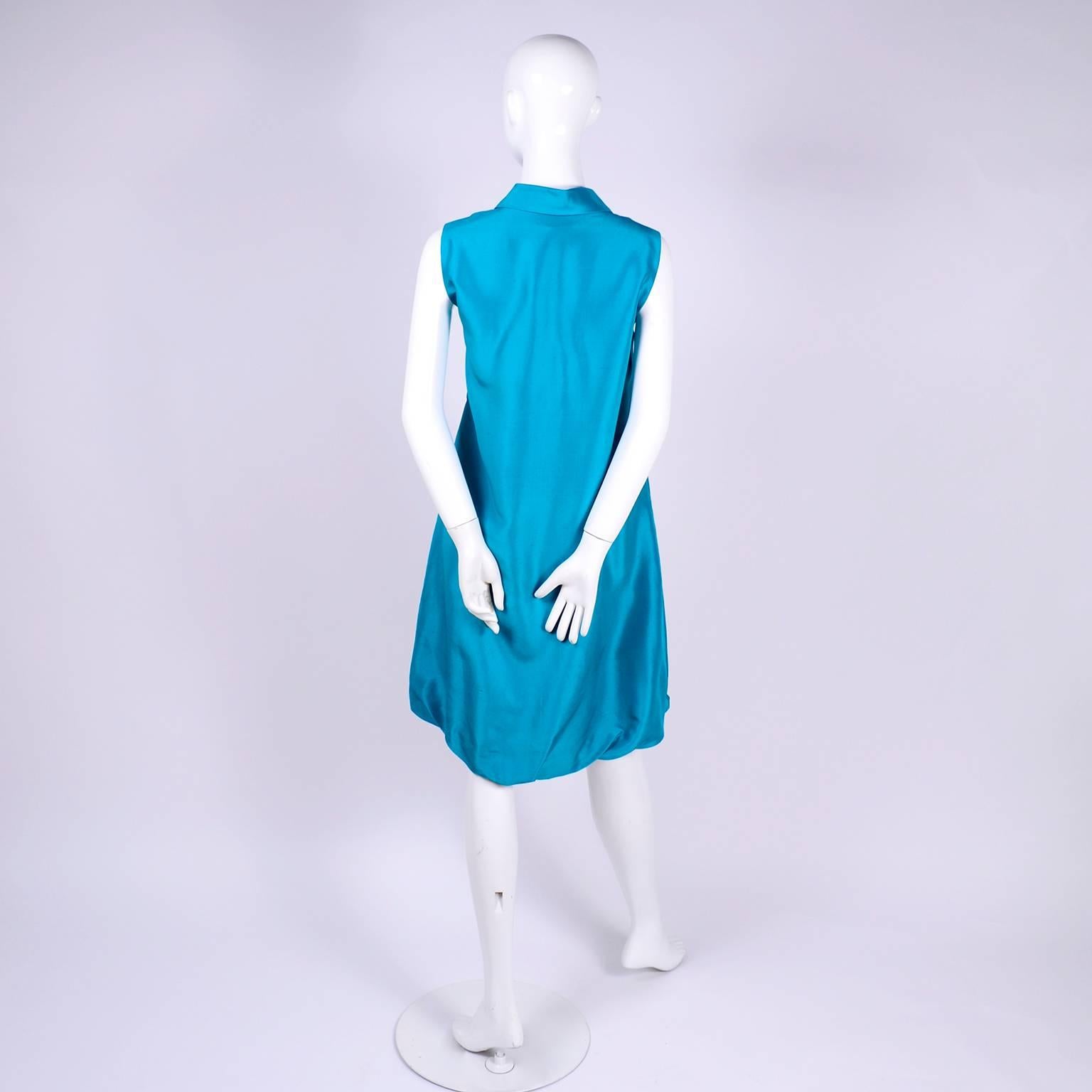 Women's Oscar de la Renta Blue Turquoise Sleeveless Silk Dress W Bubble Hem Resort 2009 For Sale