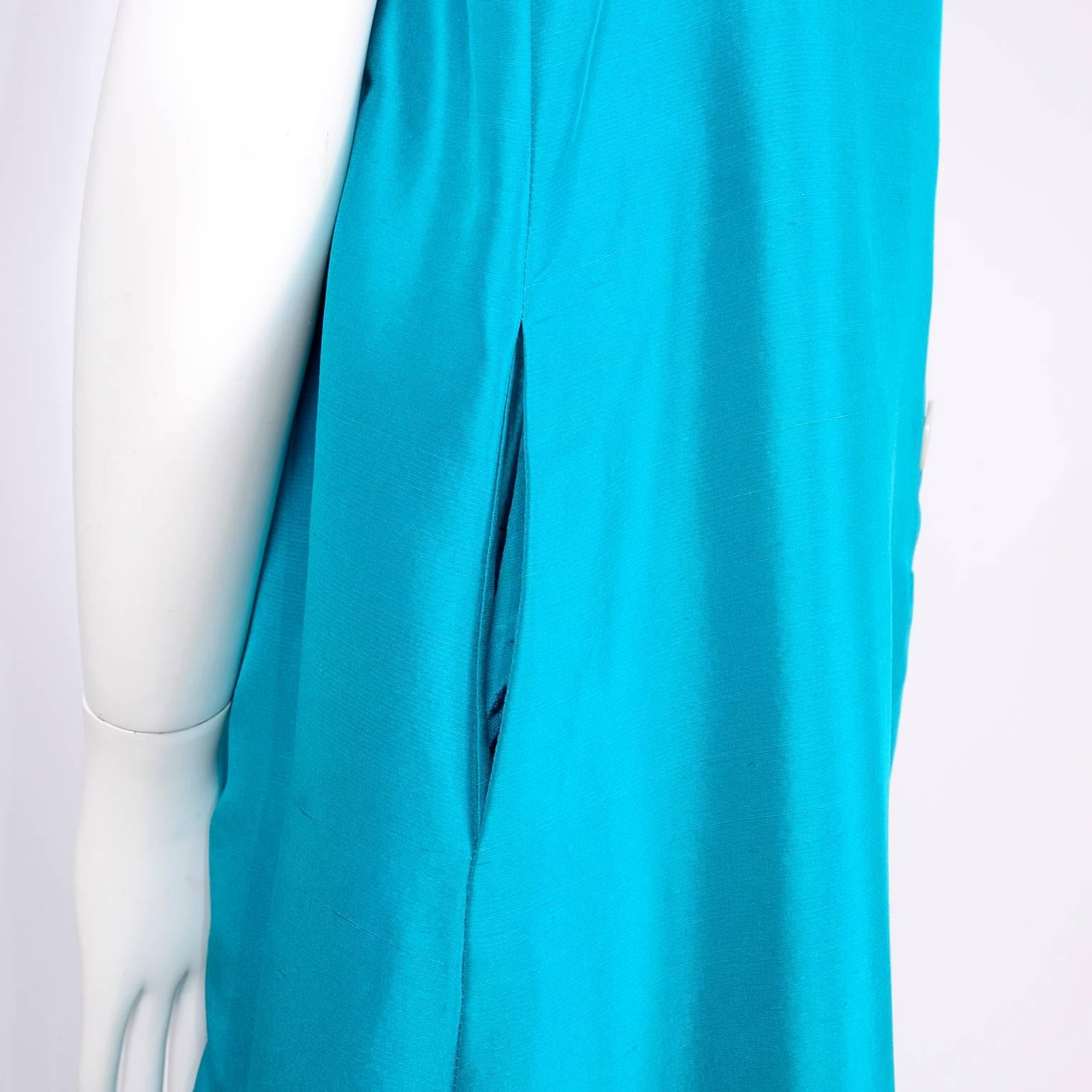 Oscar de la Renta - Robe sans manches en soie bleue et turquoise avec ourlet à bulles Resort 2009 en vente 1