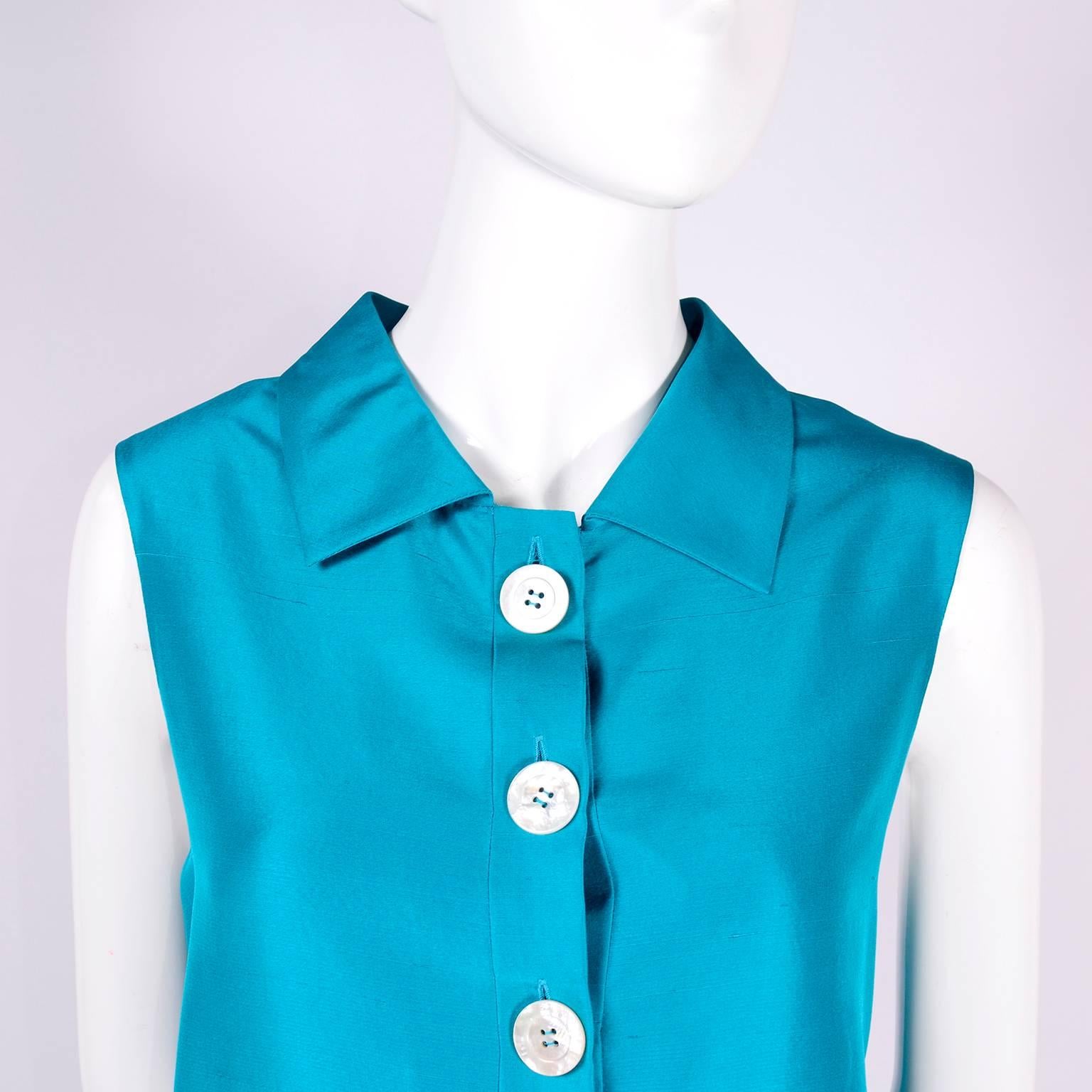 Oscar de la Renta Blue Turquoise Sleeveless Silk Dress W Bubble Hem Resort 2009 In Excellent Condition For Sale In Portland, OR