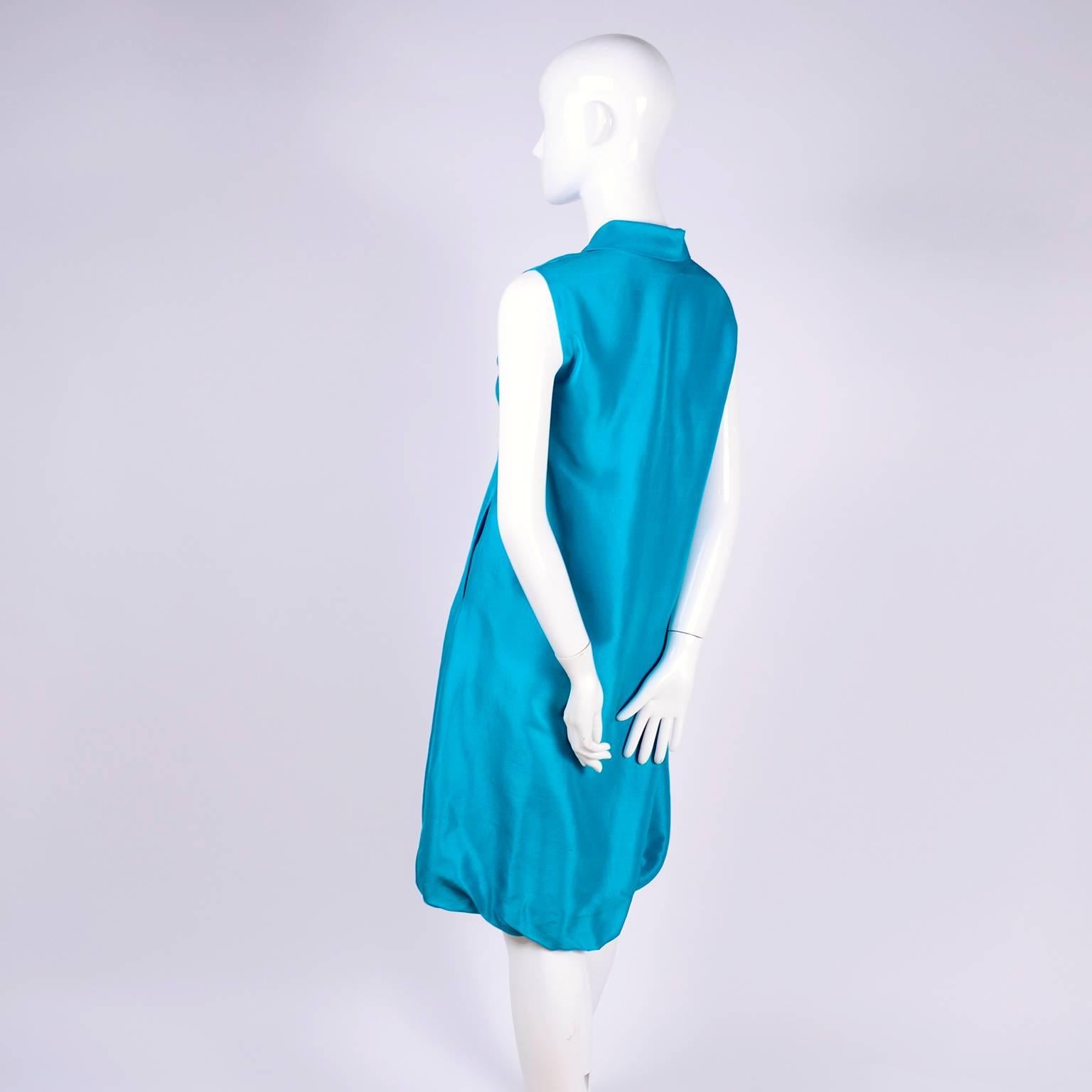 Oscar de la Renta Blue Turquoise Sleeveless Silk Dress W Bubble Hem Resort 2009 For Sale 4