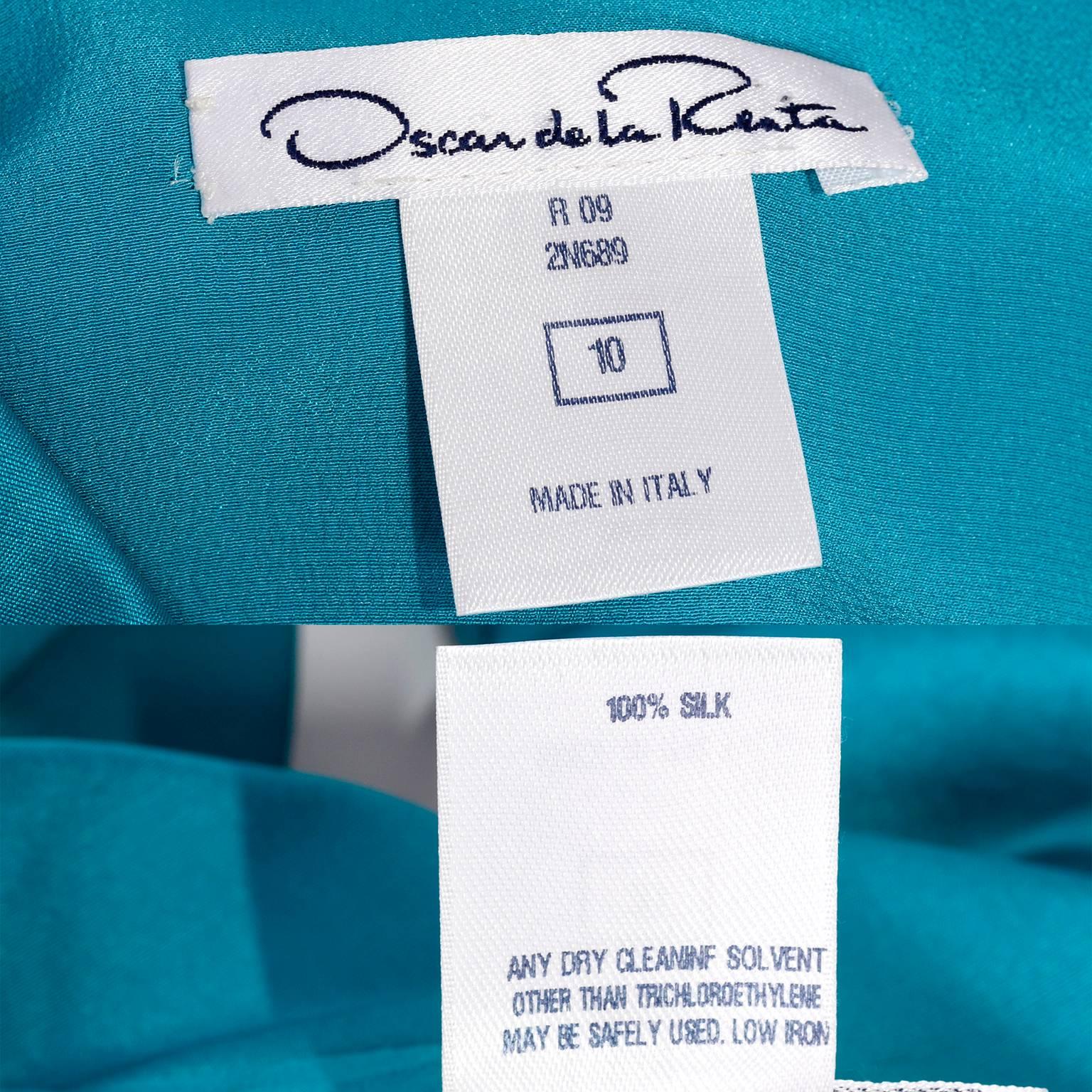 Oscar de la Renta Blaues türkisfarbenes ärmelloses Seidenkleid mit Blasensaum Resort 2009 im Angebot 4