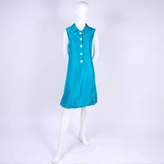 Oscar de la Renta Blue Turquoise Sleeveless Silk Dress W Bubble Hem Resort 2009