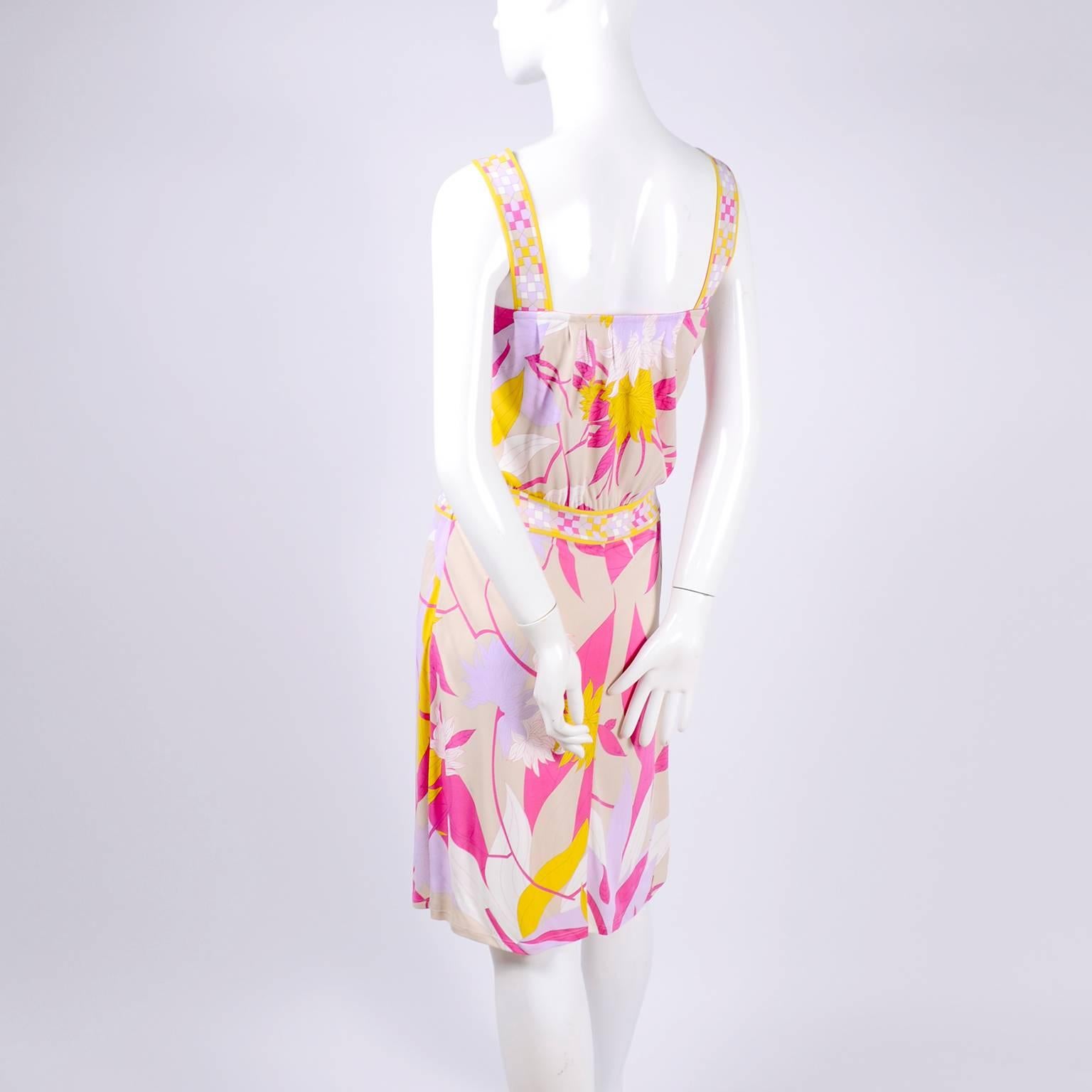 Pucci Rayon Jersey Leaf Floral Print Dress in Pink Cream Yellow and Lavender 10 2