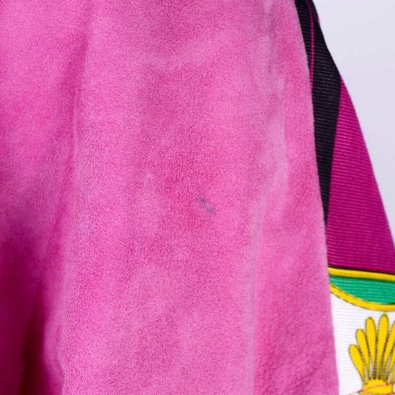 Gianni Versace Pink Suede and Reversible Silk Novelty Print Jacket, 1980s  12