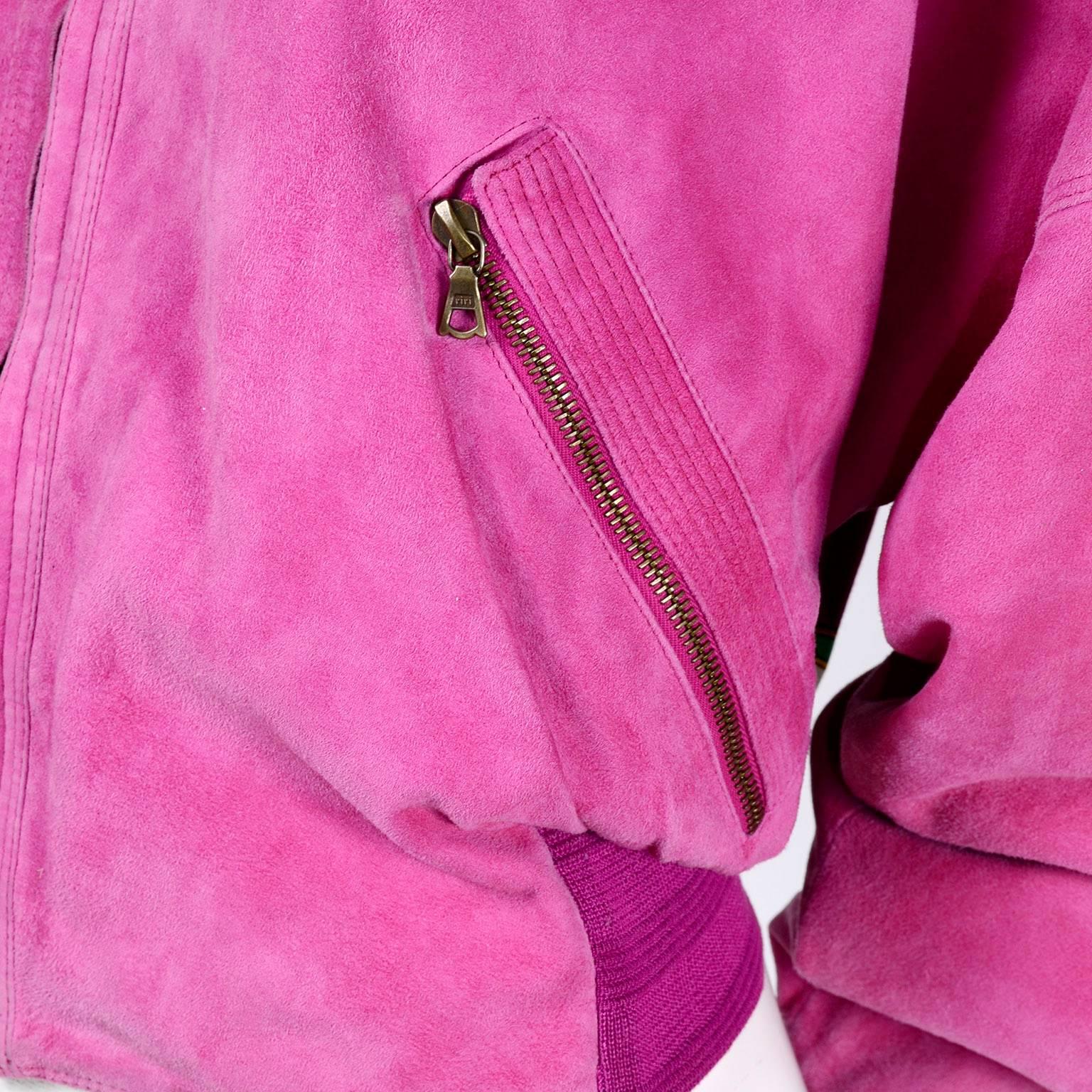 Gianni Versace Pink Suede and Reversible Silk Novelty Print Jacket, 1980s