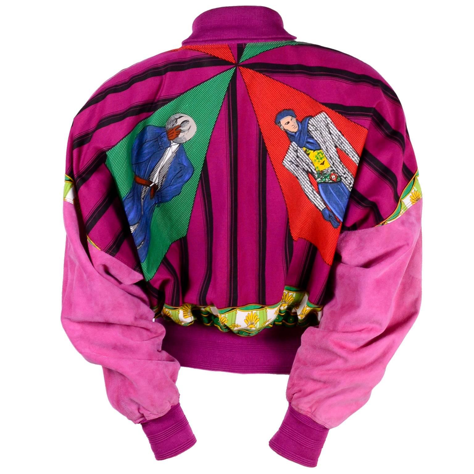 Gianni Versace Pink Suede and Reversible Silk Novelty Print Jacket, 1980s