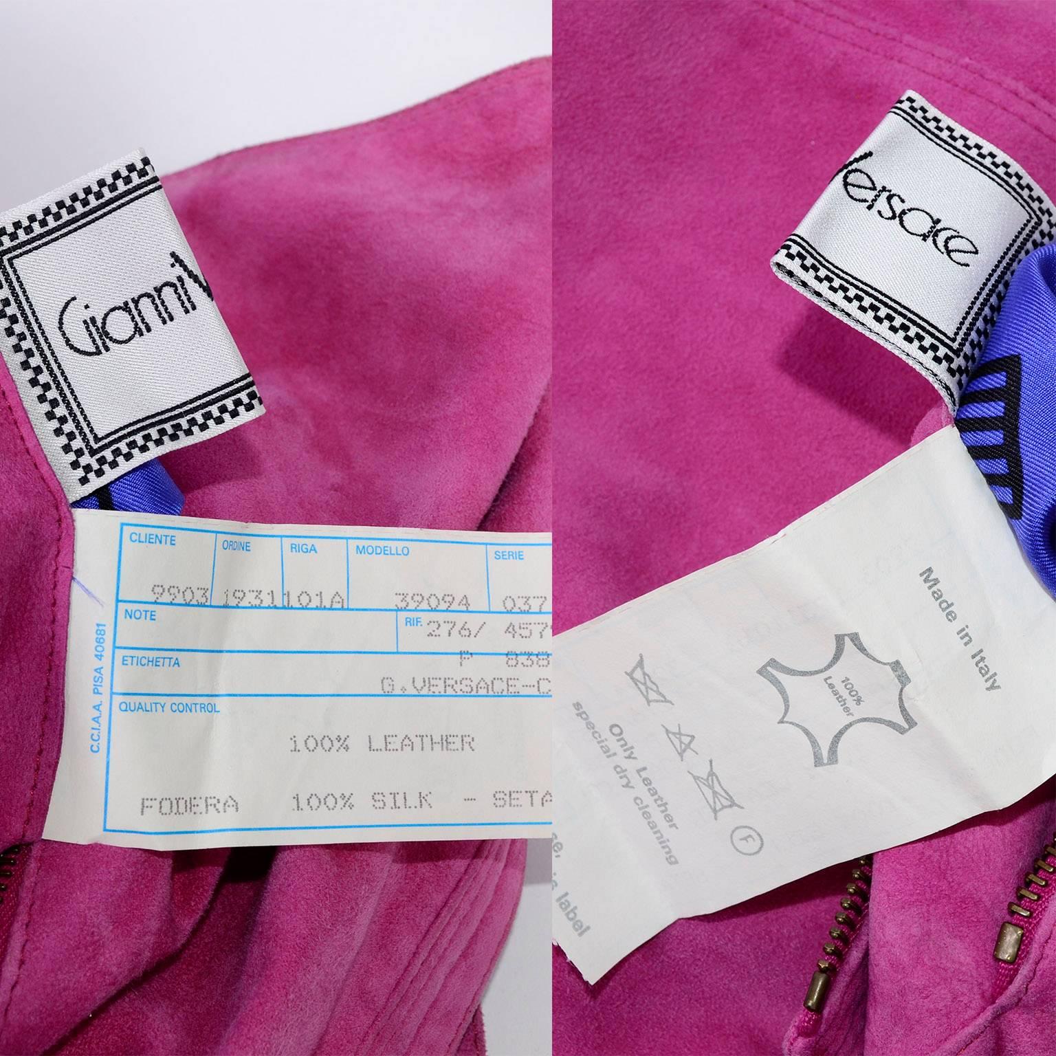 Gianni Versace Jacke aus rosa Wildleder und beidseitig bedruckter Seide:: 1980er Jahre 13