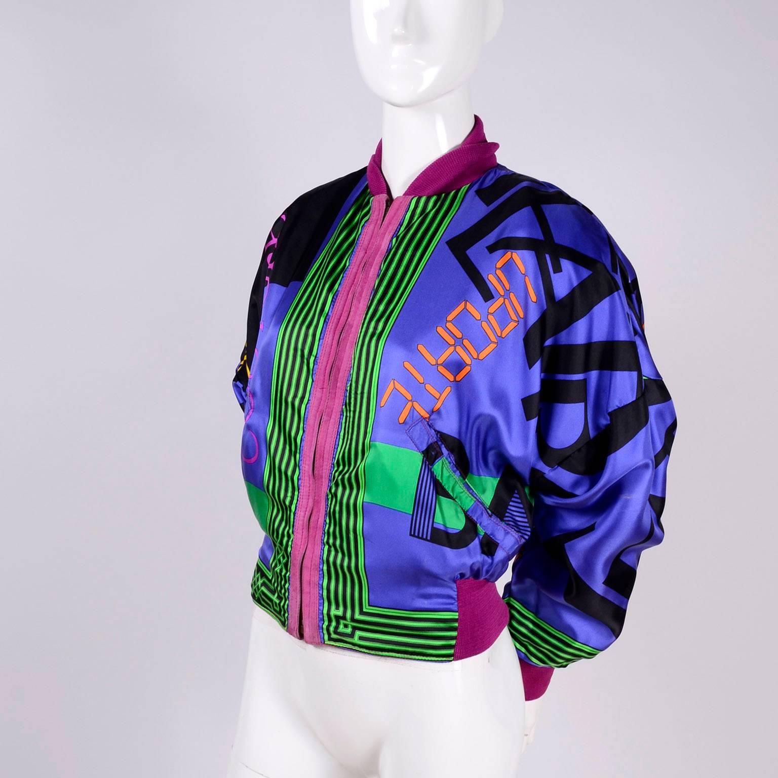 Gianni Versace Pink Suede and Reversible Silk Novelty Print Jacket, 1980s 12