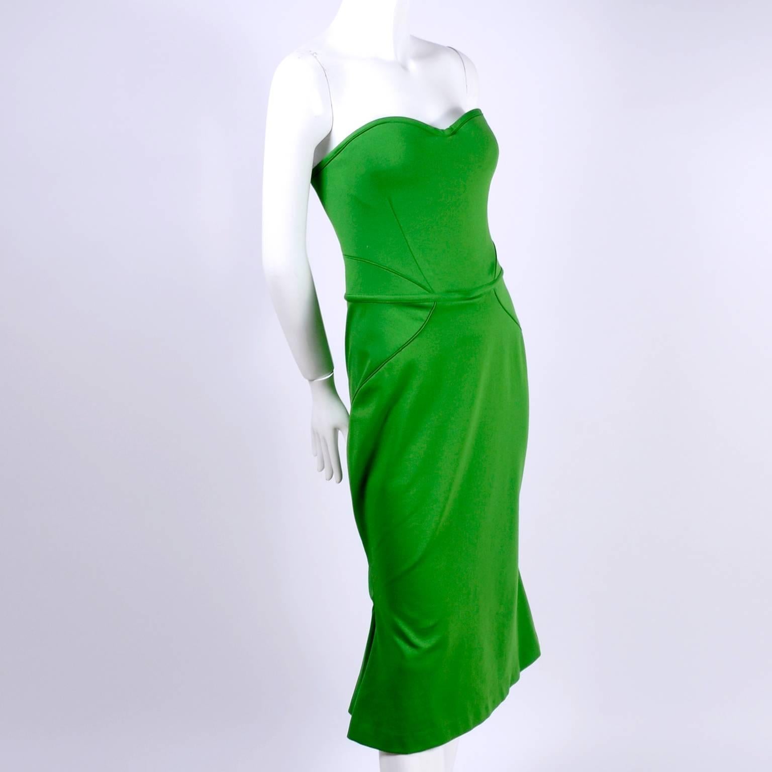 Zac Posen Strapless Dress in Green W Sweetheart Bodice Hourglass Shape & Corset 3