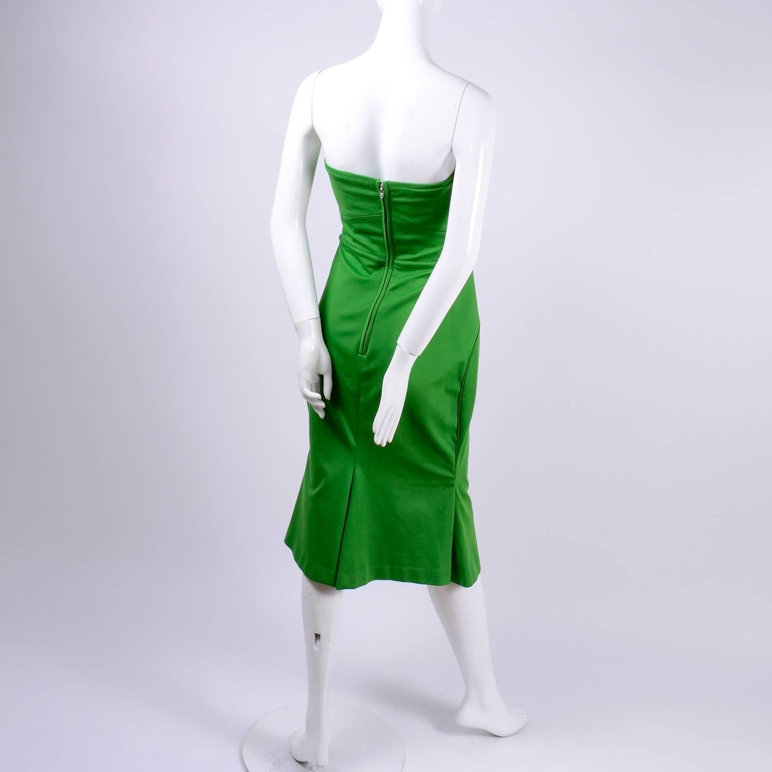 Zac Posen Strapless Dress in Green W Sweetheart Bodice Hourglass Shape & Corset 1