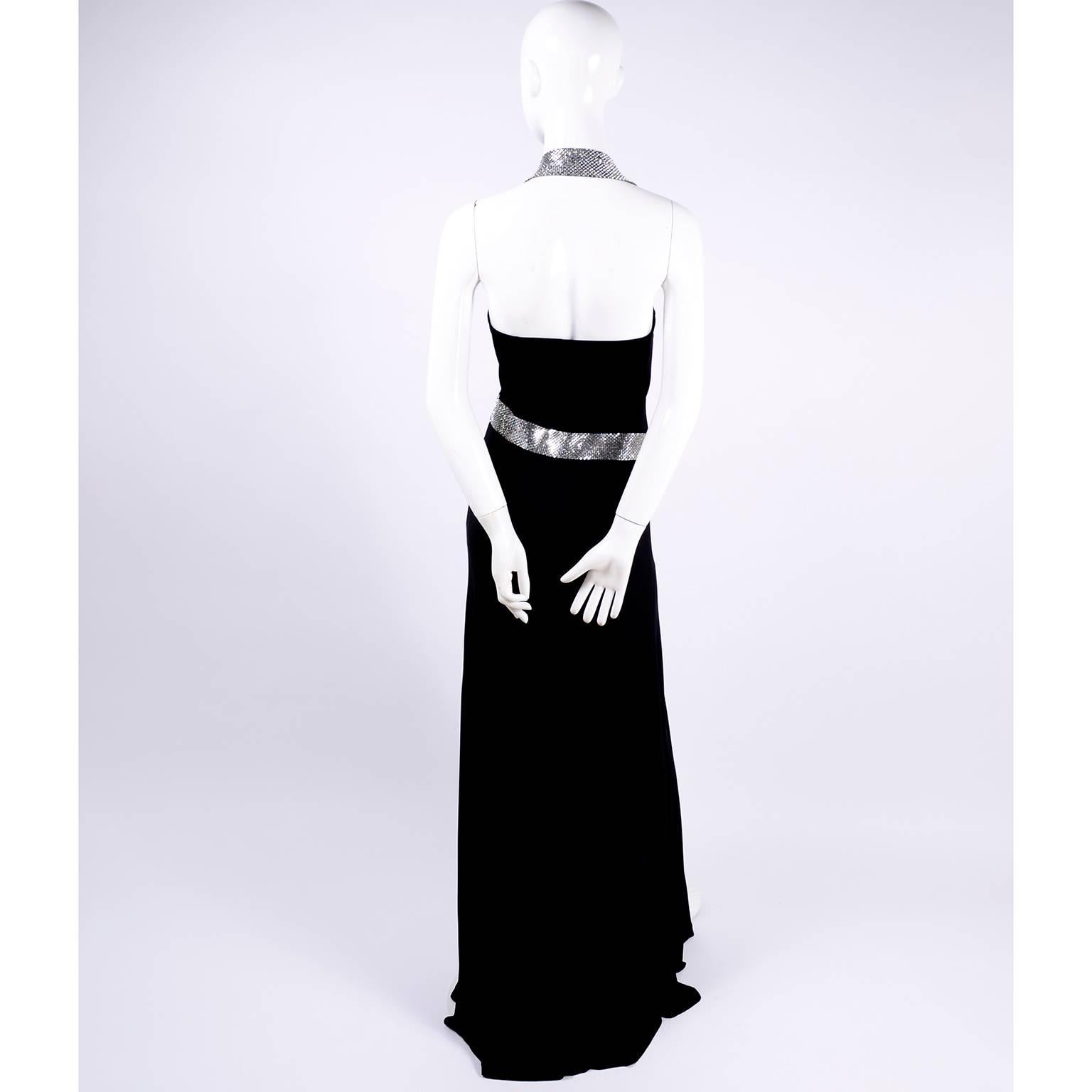 Jiki Monte Carlo Dress Long Black Evening Gown W Rhinestones and Metal Mesh 6 1
