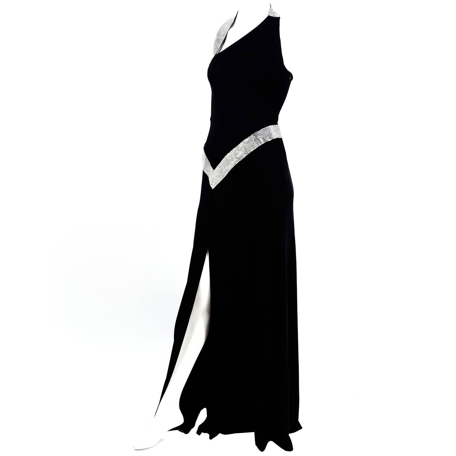 Jiki Monte Carlo Dress Long Black Evening Gown W Rhinestones and Metal Mesh 6