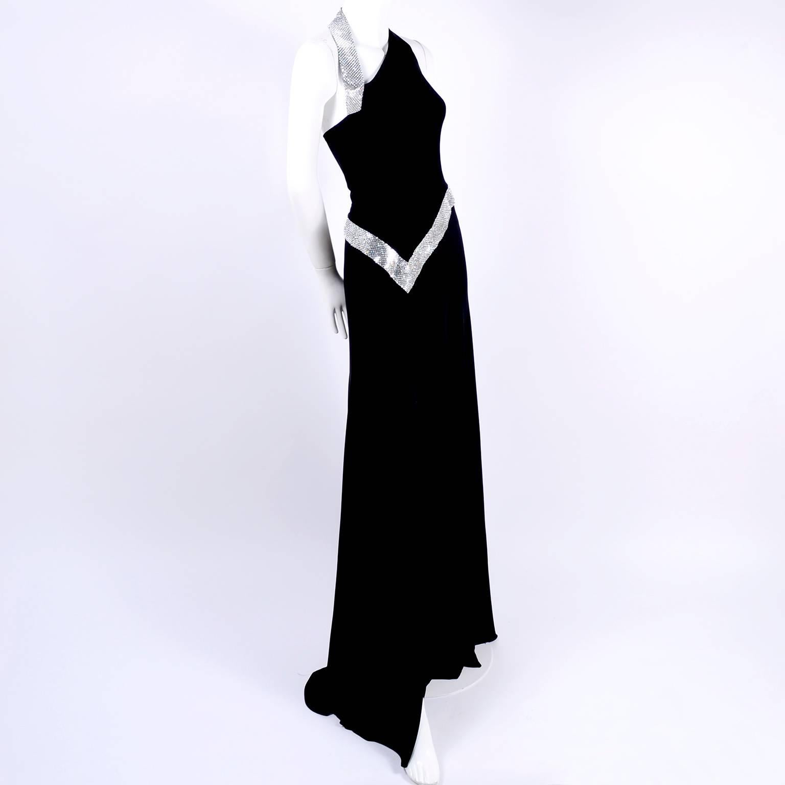 Jiki Monte Carlo Dress Long Black Evening Gown W Rhinestones and Metal Mesh 6 5