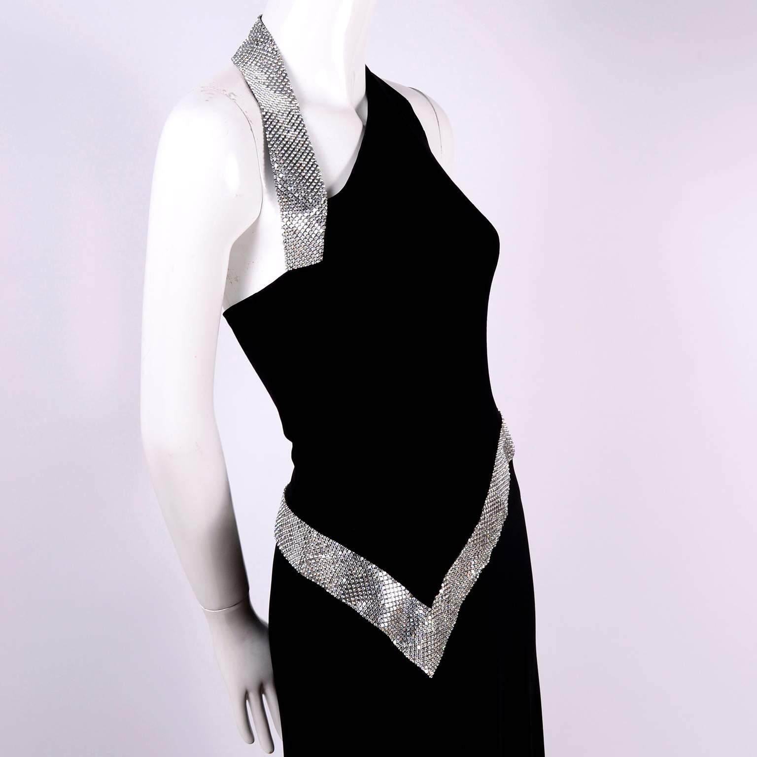 Women's Jiki Monte Carlo Dress Long Black Evening Gown W Rhinestones and Metal Mesh 6