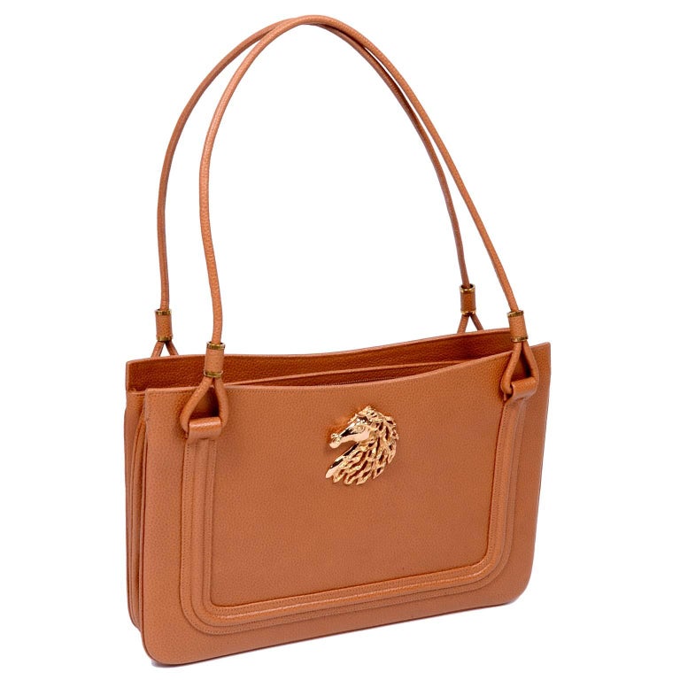 Martin Van Schaak Handbag Custom Made Pebbled Leather Bag W Horse Head