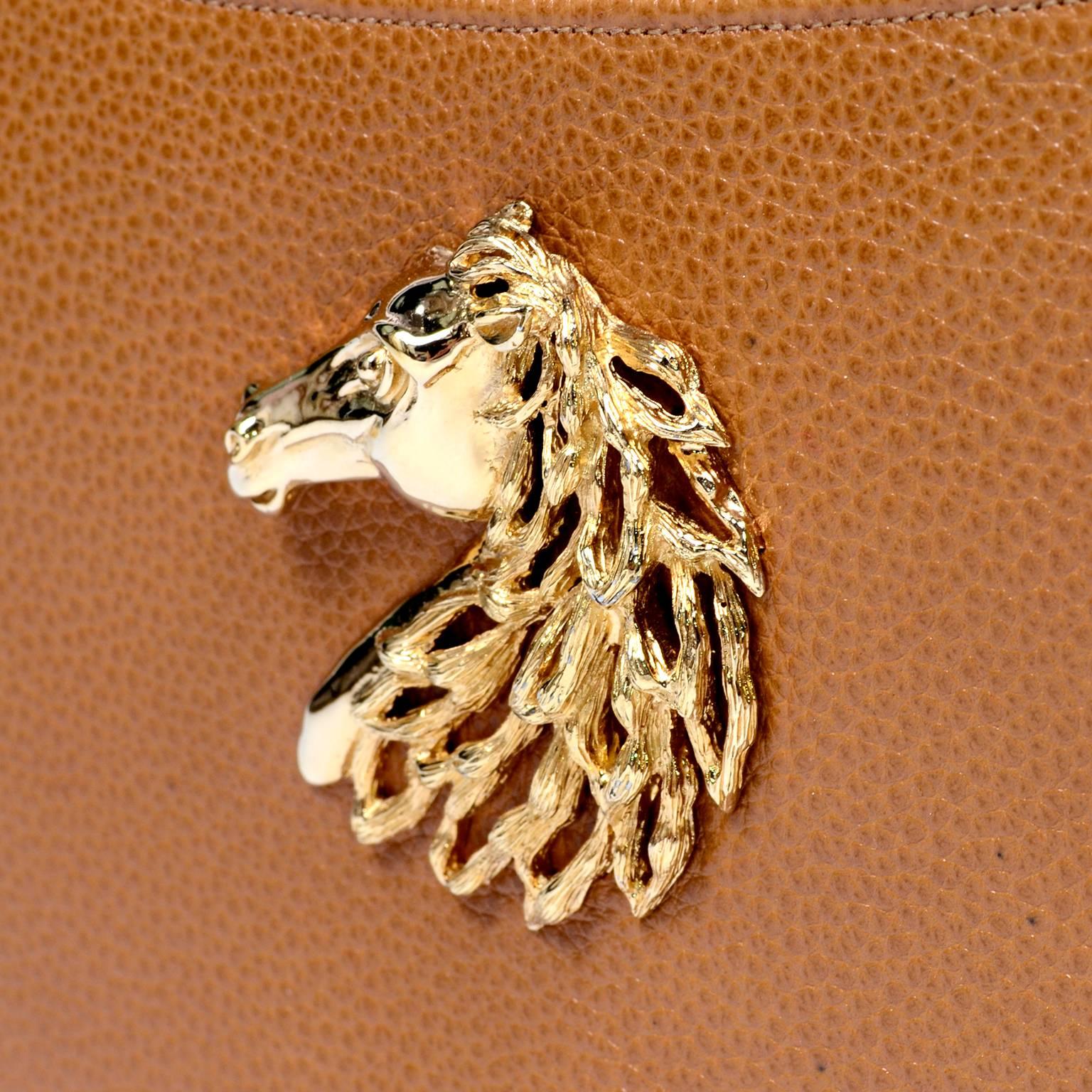 Brown Martin Van Schaak Handbag Custom Made Pebbled Leather Bag W Horse Head