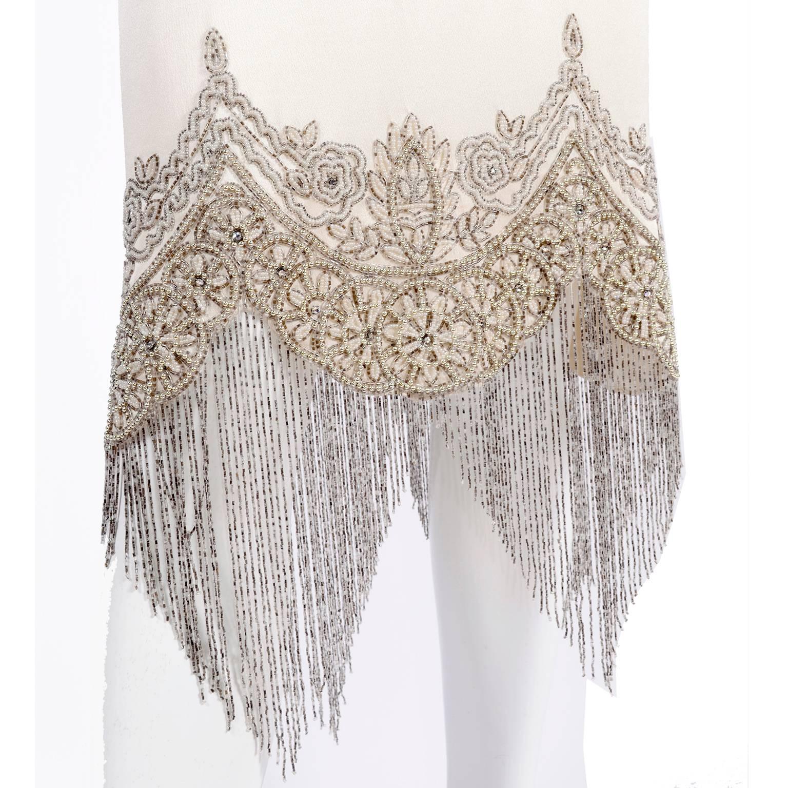 Alexander McQueen Ivory Silk Embroidered Beaded Dress with Fringe, 2007  In New Condition In Portland, OR