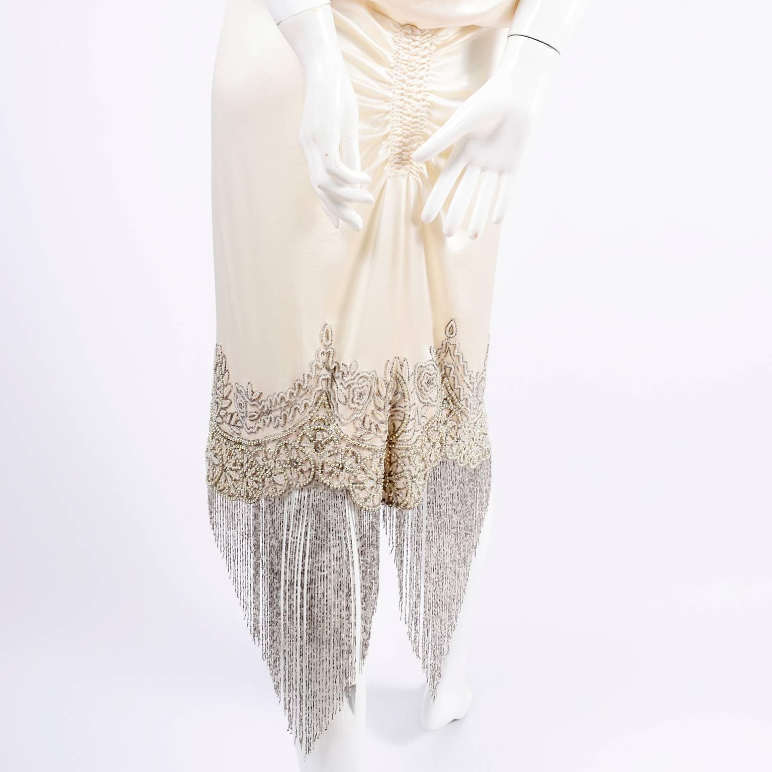 Alexander McQueen Ivory Silk Embroidered Beaded Dress with Fringe, 2007  2