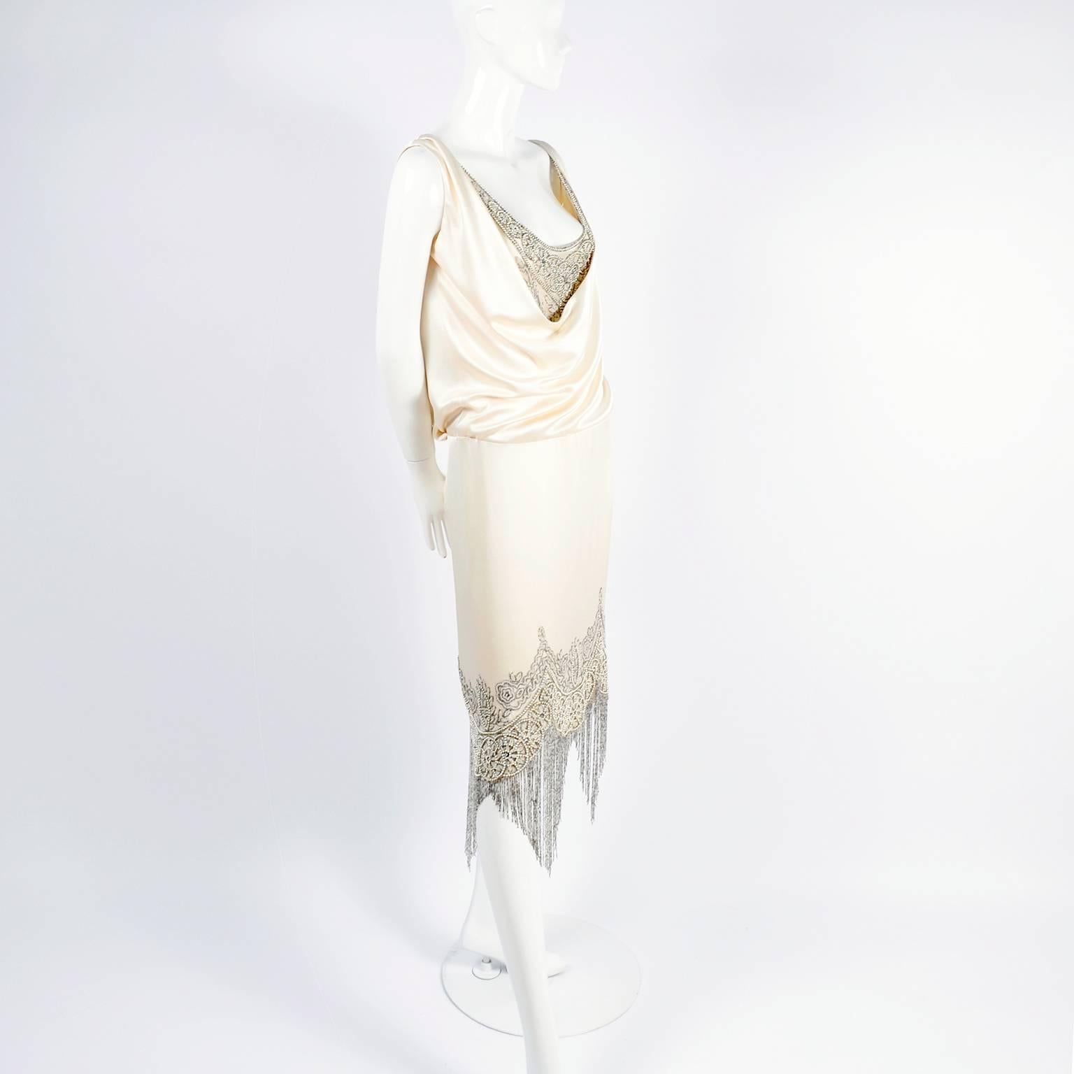Alexander McQueen Ivory Silk Embroidered Beaded Dress with Fringe, 2007  4