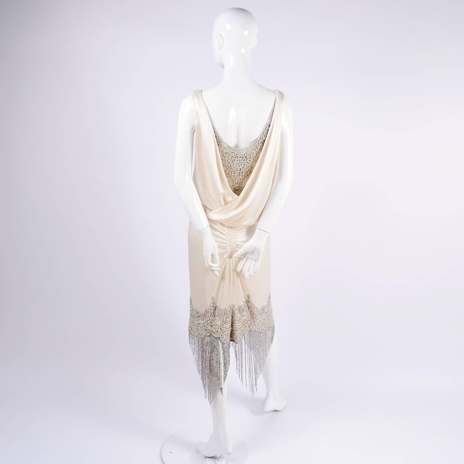 Alexander McQueen Ivory Silk Embroidered Beaded Dress with Fringe, 2007  8