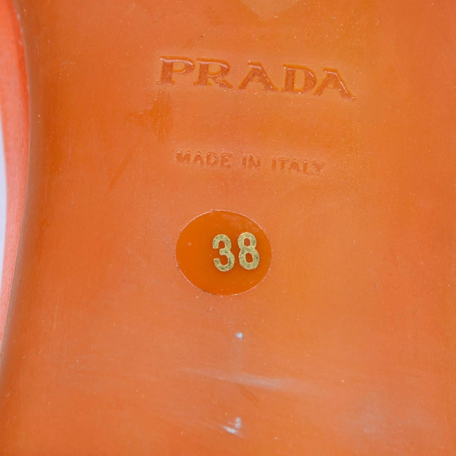 Orange Prada Shoes Slip on Summer Sandals Size 38 Logo Webbing & Rubber Soles 2
