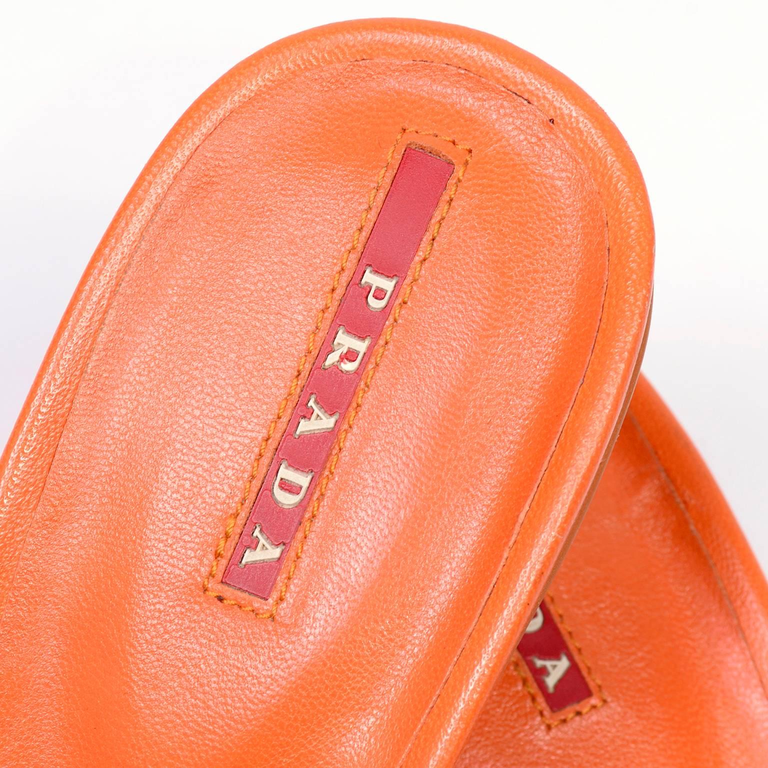 Orange Prada Shoes Slip on Summer Sandals Size 38 Logo Webbing & Rubber Soles 1
