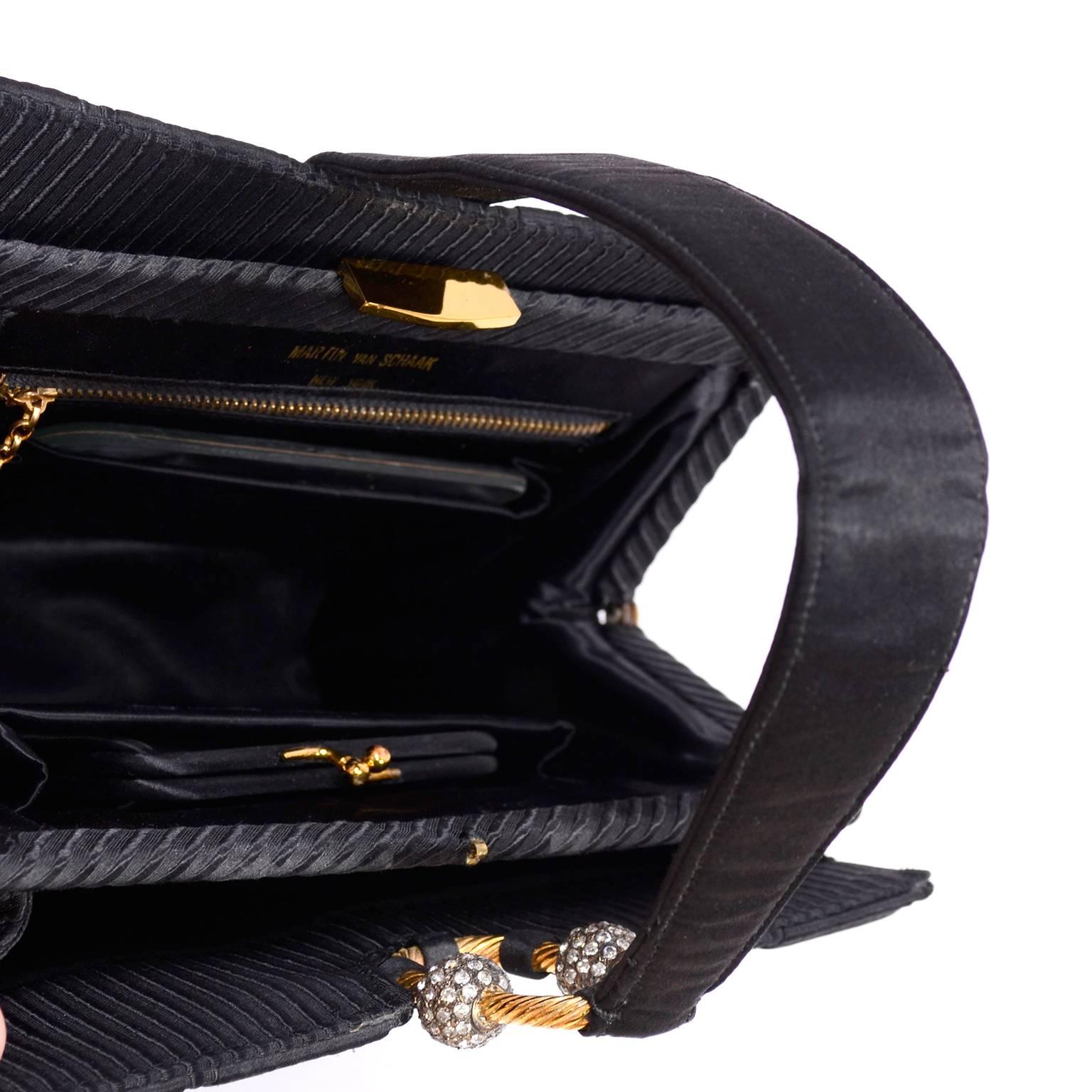 Women's or Men's Vintage Custom Martin Van Schaak Black Satin Top Handle Handbag Evening Bag 