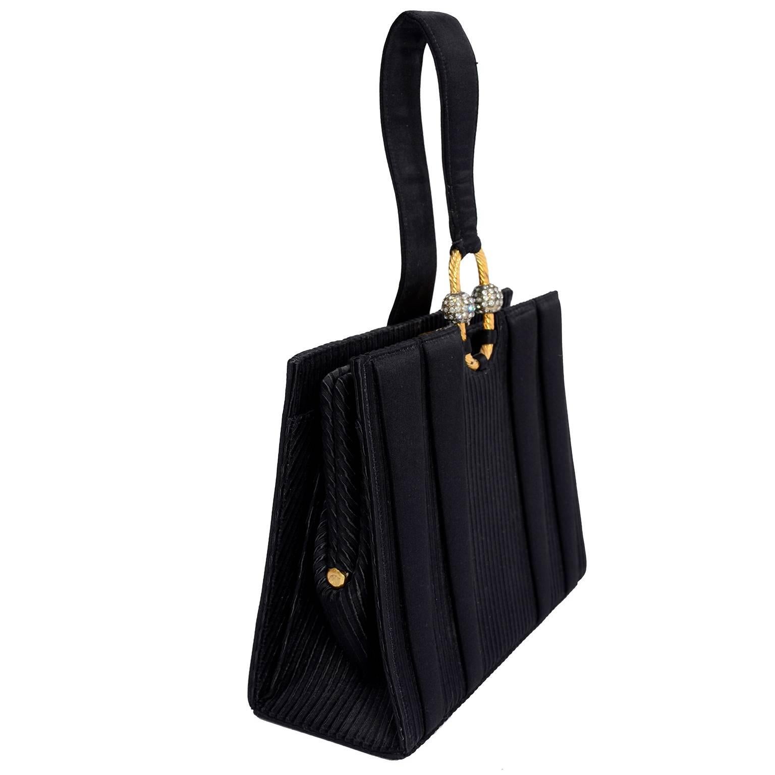 Vintage Custom Martin Van Schaak Black Satin Top Handle Handbag Evening Bag  4