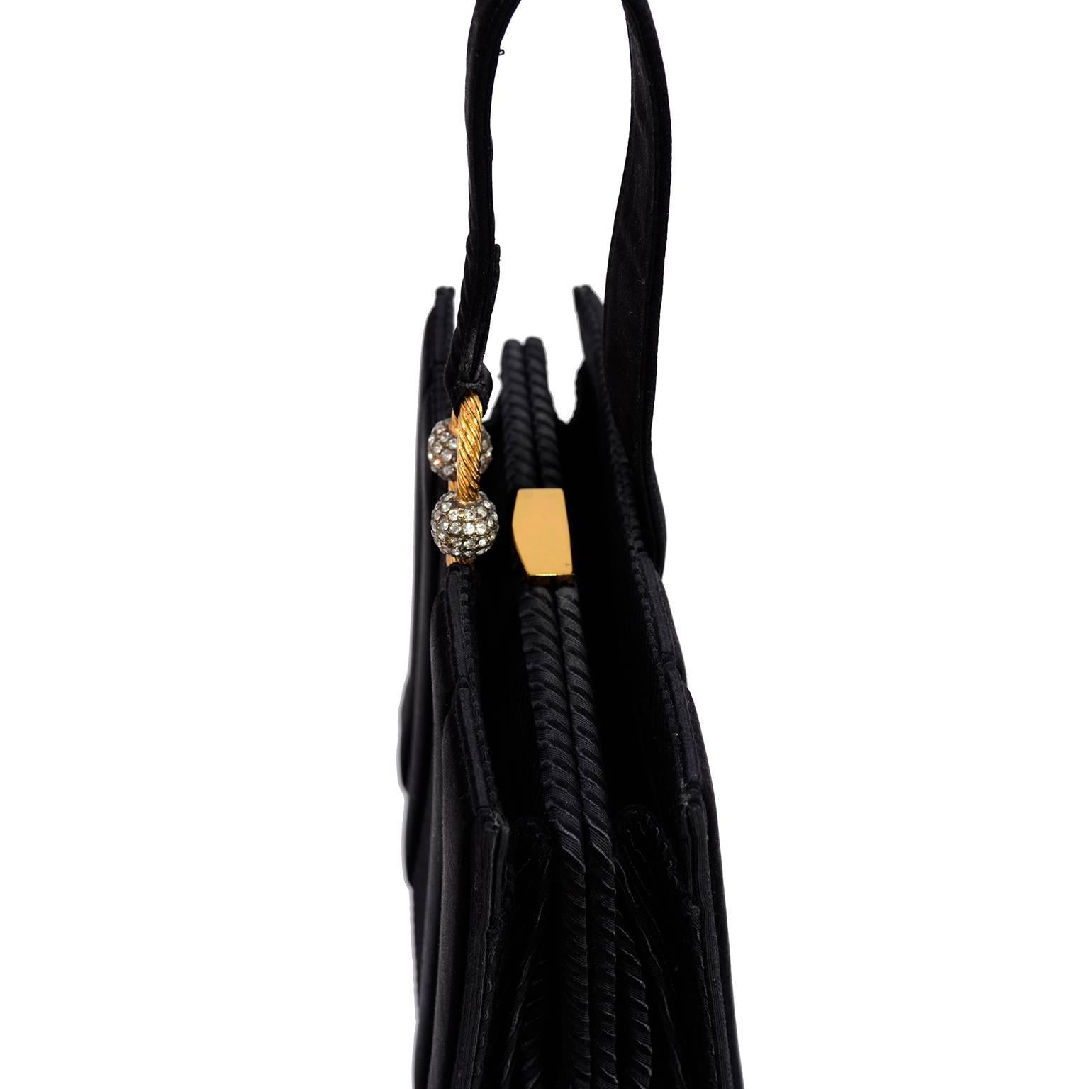 Vintage Custom Martin Van Schaak Black Satin Top Handle Handbag Evening Bag  2