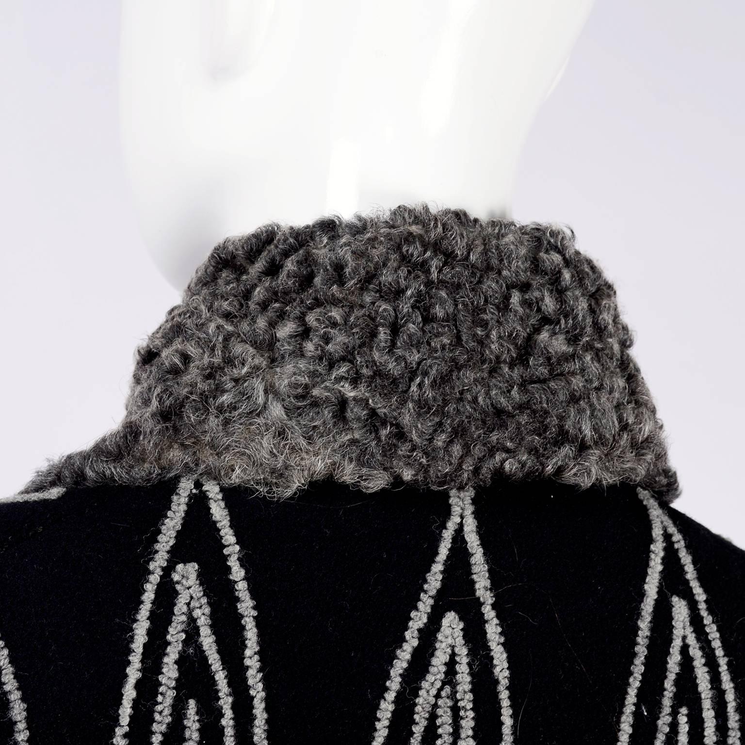 Art Deco Marshall Field & Company Black Vintage Black & Gray Embroidered Jacket In Good Condition For Sale In Portland, OR