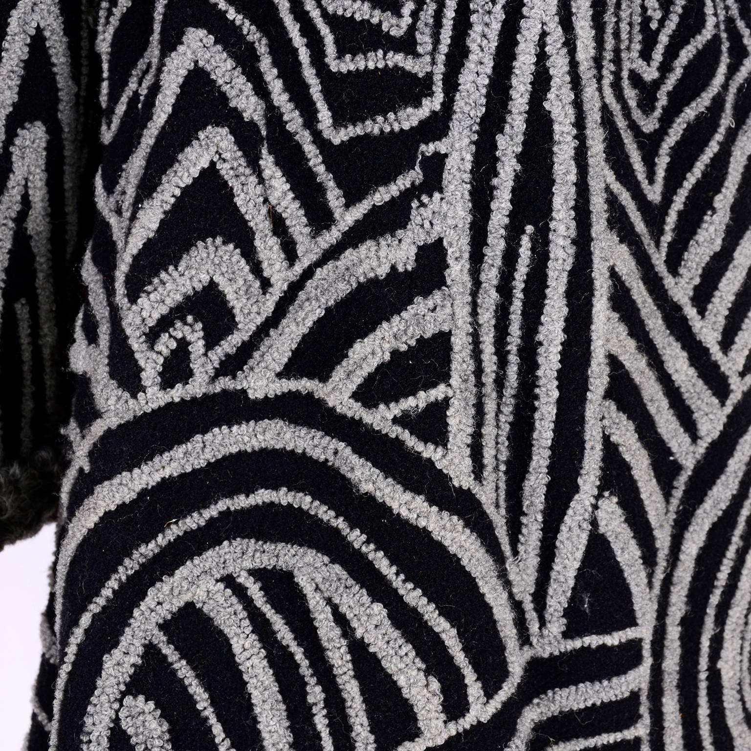 Art Deco Marshall Field & Company Schwarze Vintage Schwarze & graue bestickte Vintage-Jacke in Schwarz & Grau  im Zustand „Gut“ im Angebot in Portland, OR