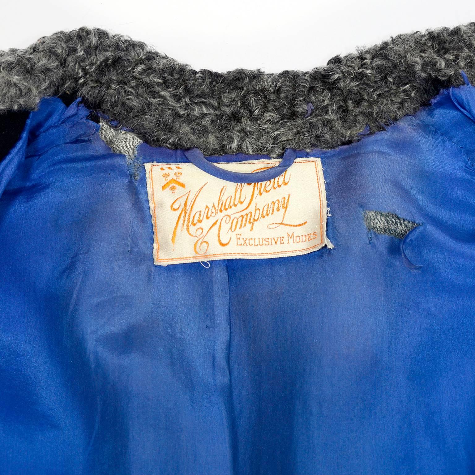 Art Deco Marshall Field & Company Schwarze Vintage Schwarze & graue bestickte Vintage-Jacke in Schwarz & Grau  im Angebot 8
