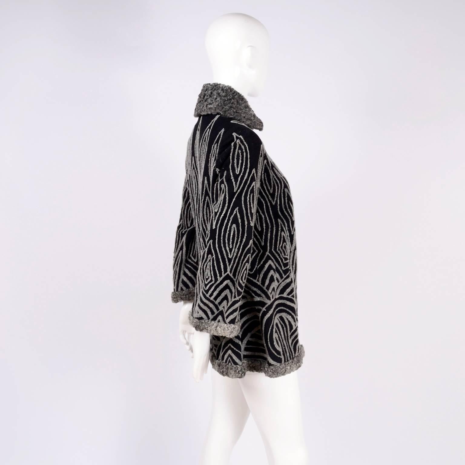 Art Deco Marshall Field & Company Black Vintage Black & Gray Embroidered Jacket For Sale 3