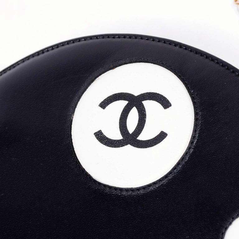 Women's Rare Chanel Round Black & White Lambskin Handbag Circle Shoulder Bag or Clutch 