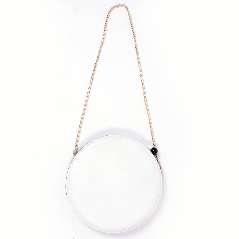 Rare Chanel Round Black & White Lambskin Handbag Circle Shoulder Bag or Clutch  6