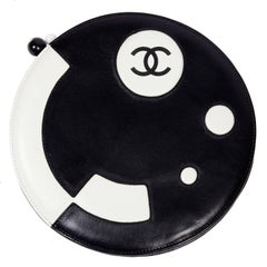 Rare Chanel Round Black & White Lambskin Handbag Circle Shoulder Bag or Clutch 