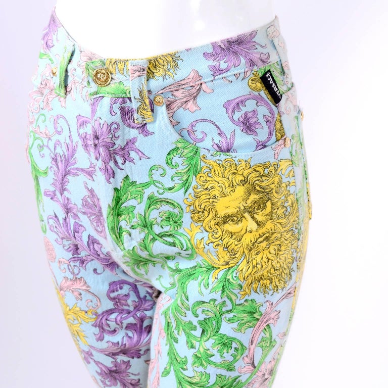 Gianni Versace Jeans Couture Acanthus Pattern Medusa Head Vintage Pants Size 2 at 1stDibs