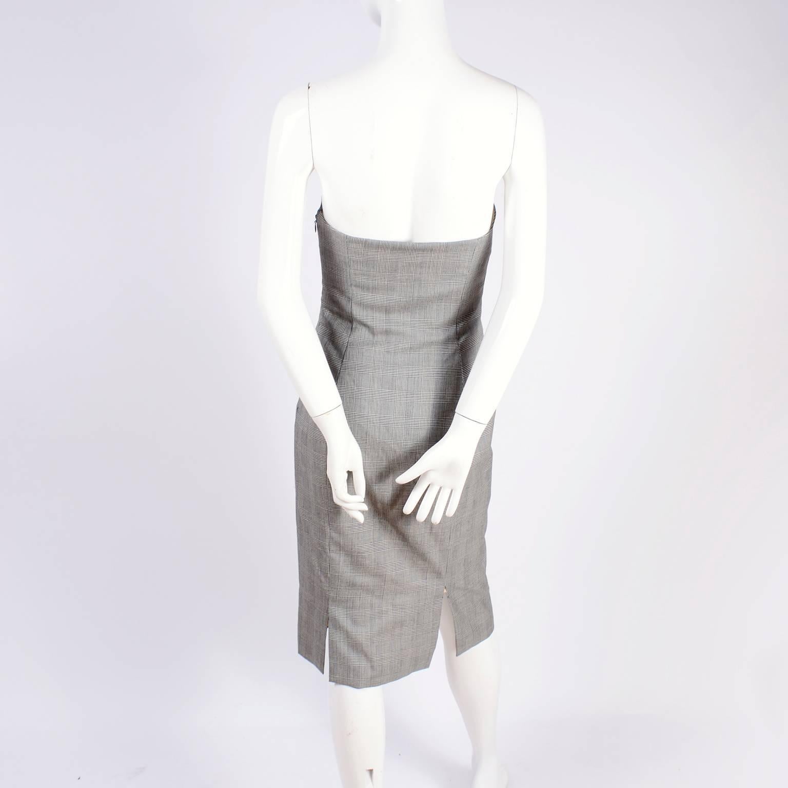 Versace Strapless Runway Dress in Houndstooth Plaid, Spring 1998 1