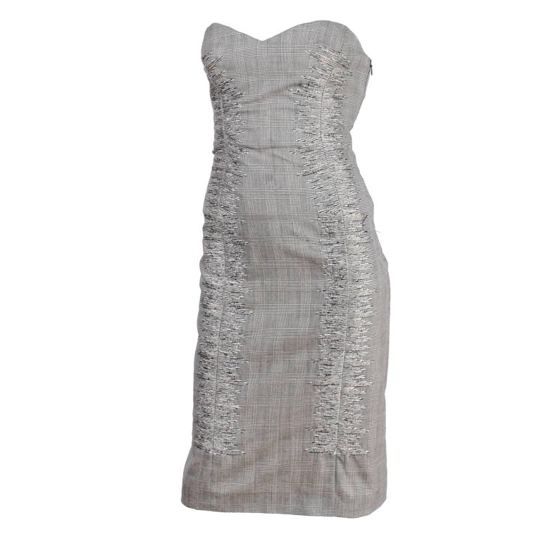 Versace Strapless Runway Dress in Houndstooth Plaid, Spring 1998 at 1stDibs