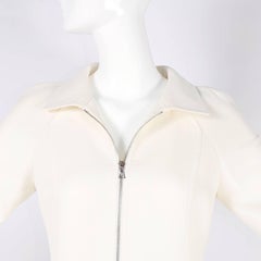 Courreges Coat in Winter White Ivory Wool and Zip Front and Pockets