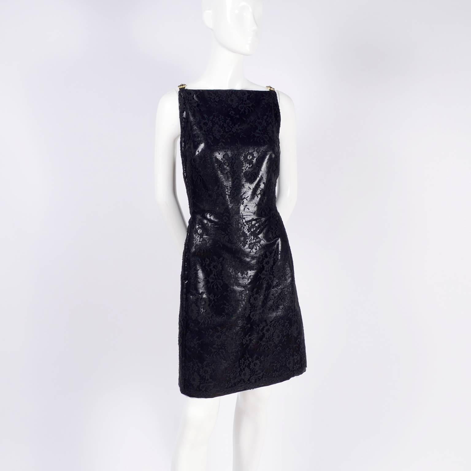 1996 Deadstock Gianni Versace Black Lace Metallic Dress w Medusa Buckles & Tags 5