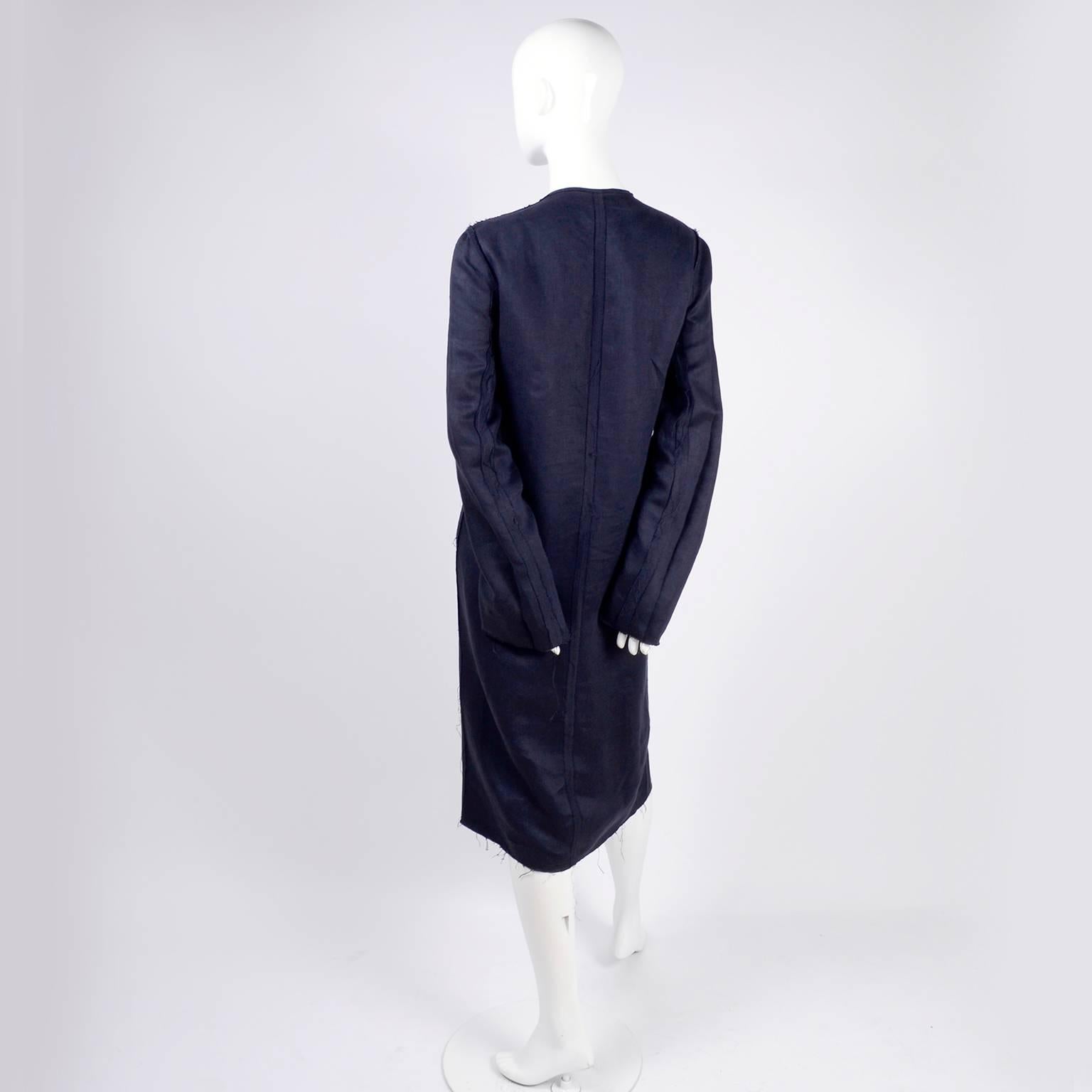 Women's Lanvin Dress or Coat in Indigo Blue Linen w/ Exposed Seams & Raw Hem Alber Elbaz