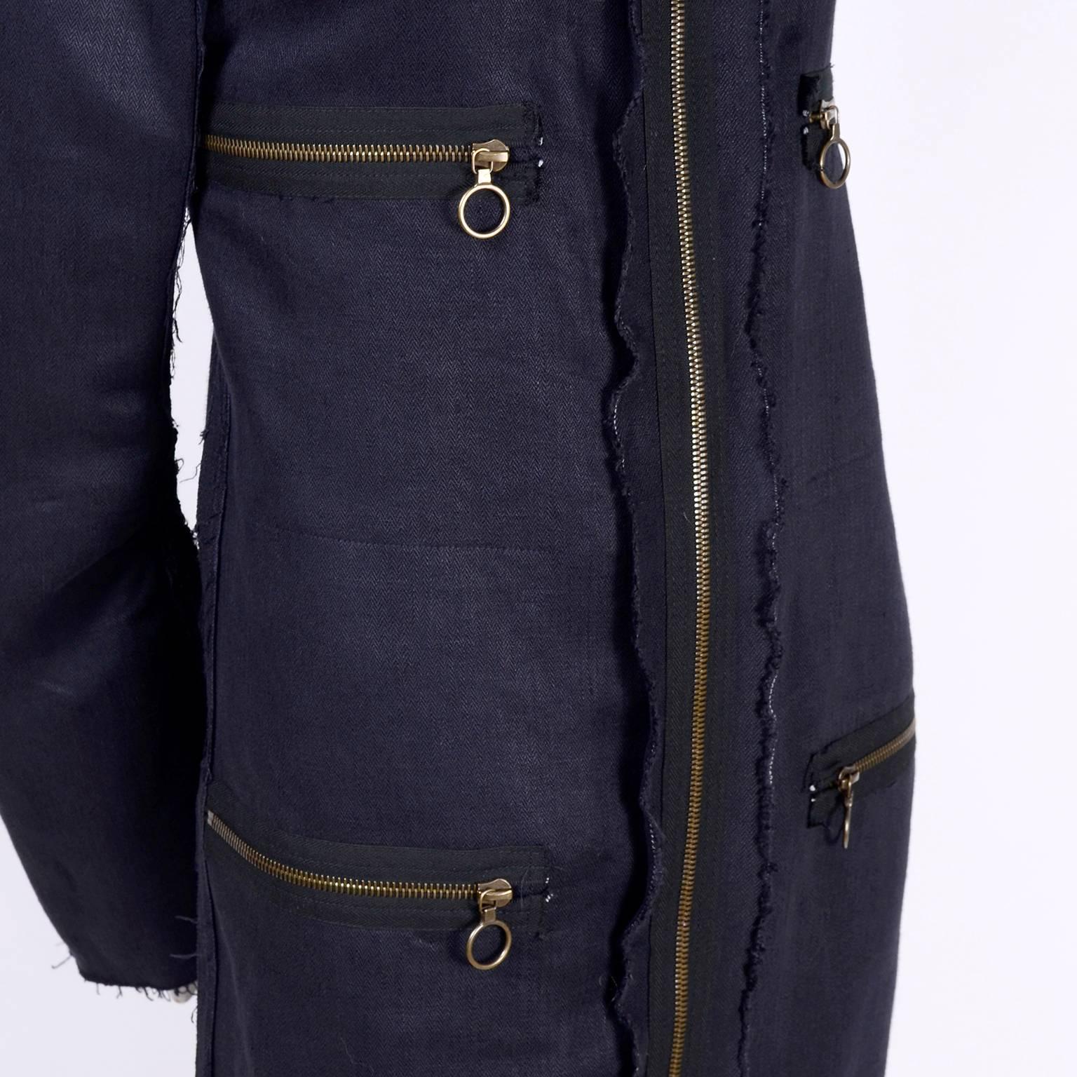 Lanvin Dress or Coat in Indigo Blue Linen w/ Exposed Seams & Raw Hem Alber Elbaz 1