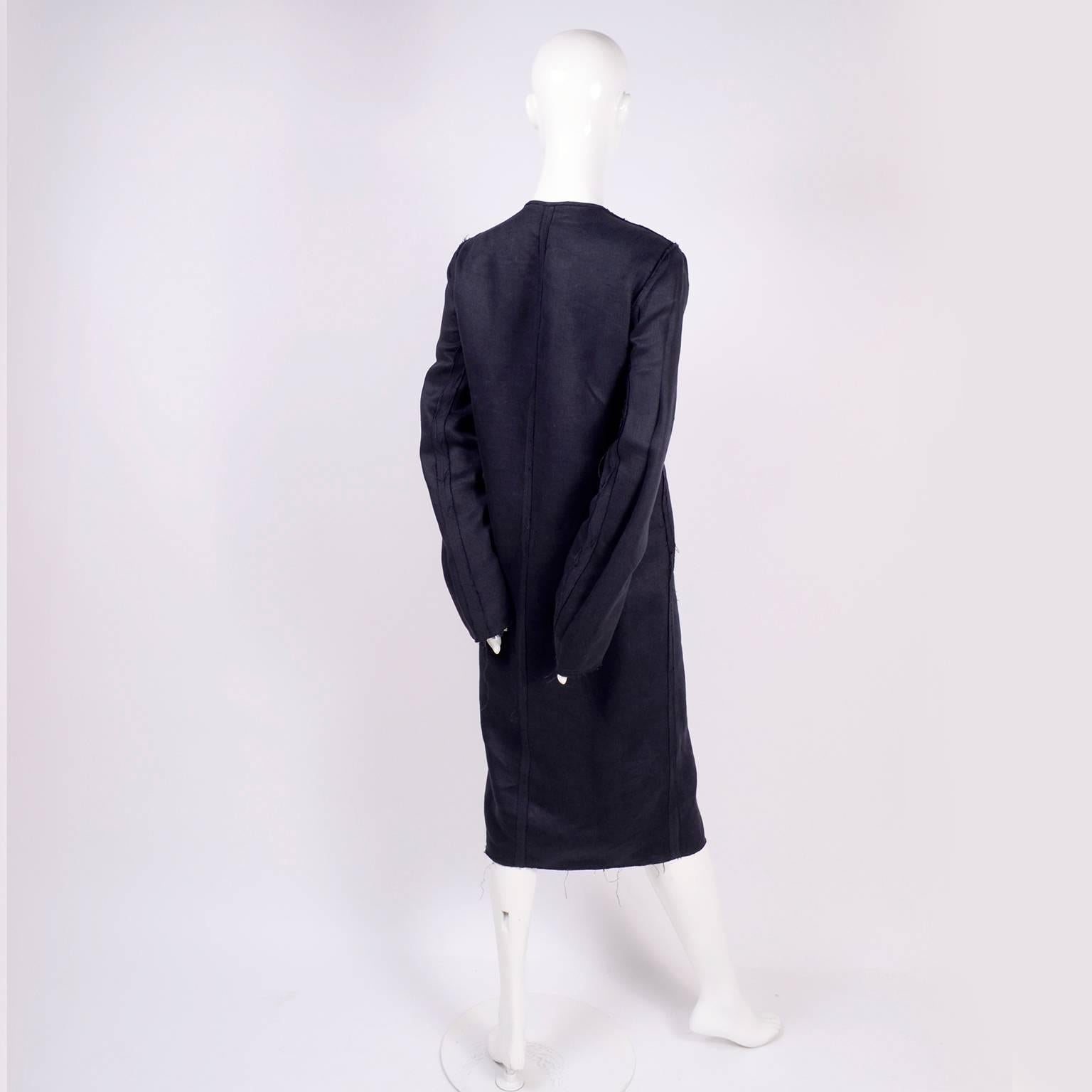 Lanvin Dress or Coat in Indigo Blue Linen w/ Exposed Seams & Raw Hem Alber Elbaz 2