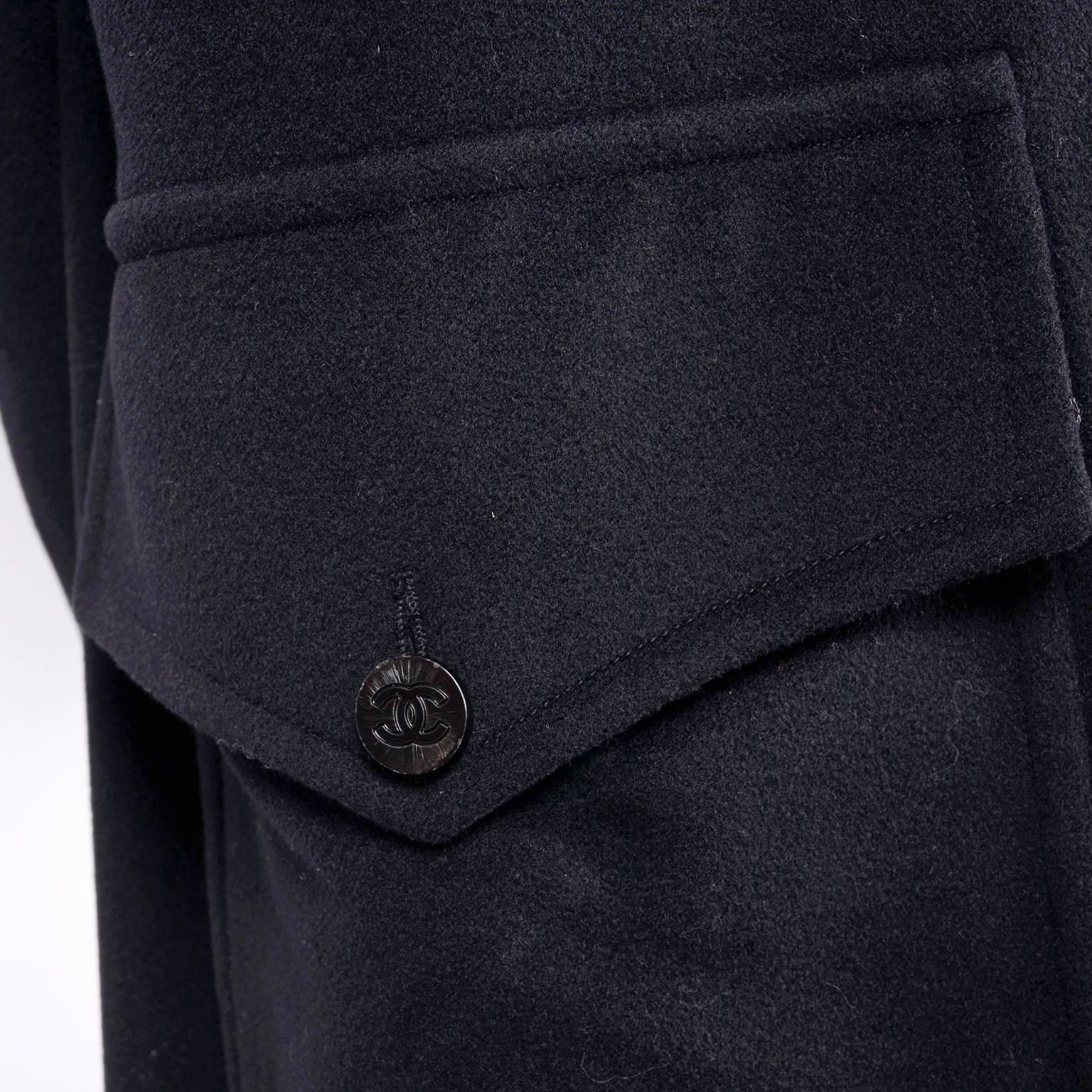 Black Chanel Wool and Cashmere Coat with CC Monogram Buttons, 1998 