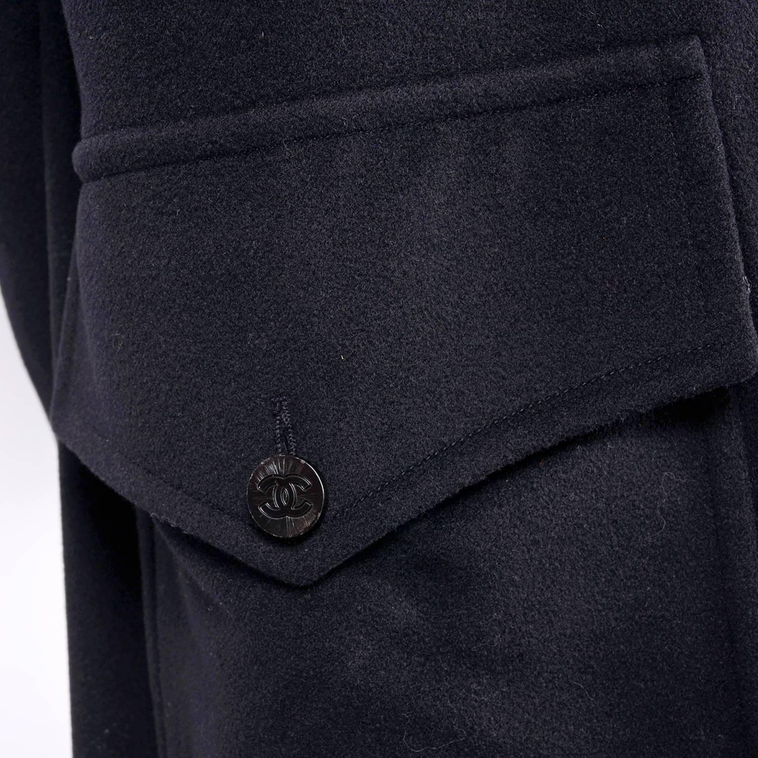 Black Chanel Wool and Cashmere Coat with CC Monogram Buttons, 1998 For Sale