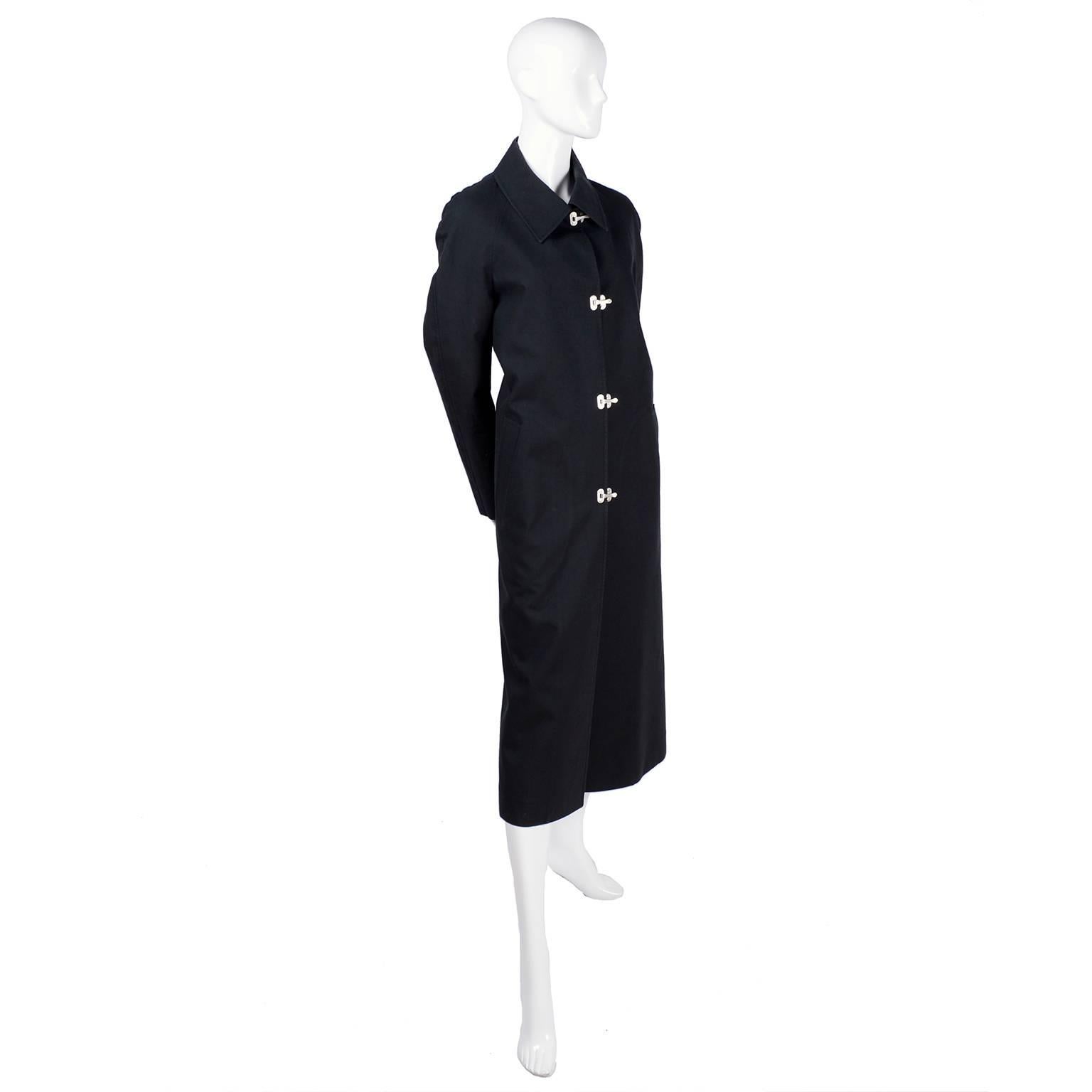 Celine Black Raincoat With Metal Toggle Buckles and Pockets Size 